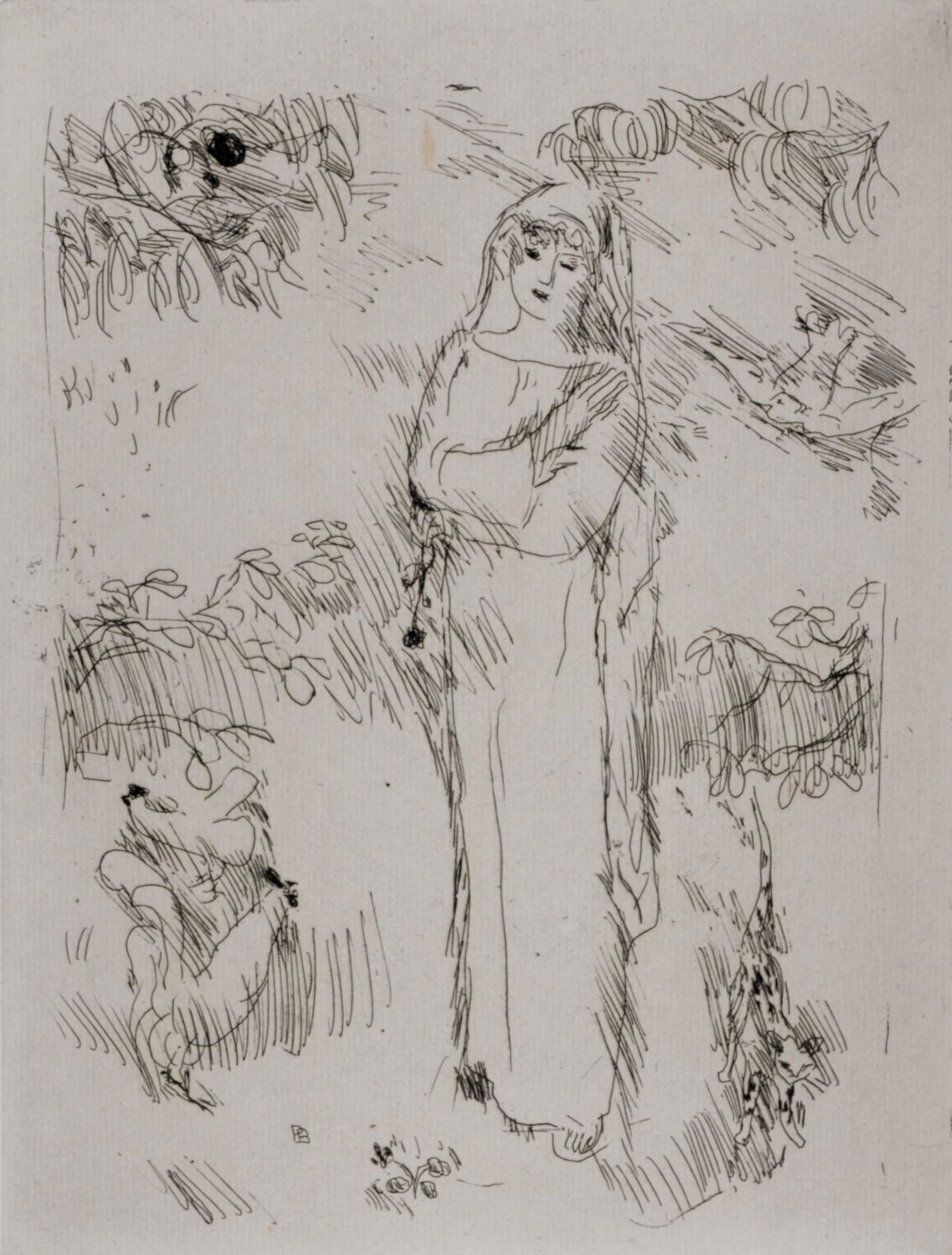 Pierre Bonnard - La Vie de Sainte Monique (H), 1930: Pierre Bonnard (1867-1947) La Vie de Sainte Monique, 1930 Etching (Eau-forte) on Velin d'Arches paper. One of the rare limited edition of only 35 copies on Arches ! Signed on the plate lower