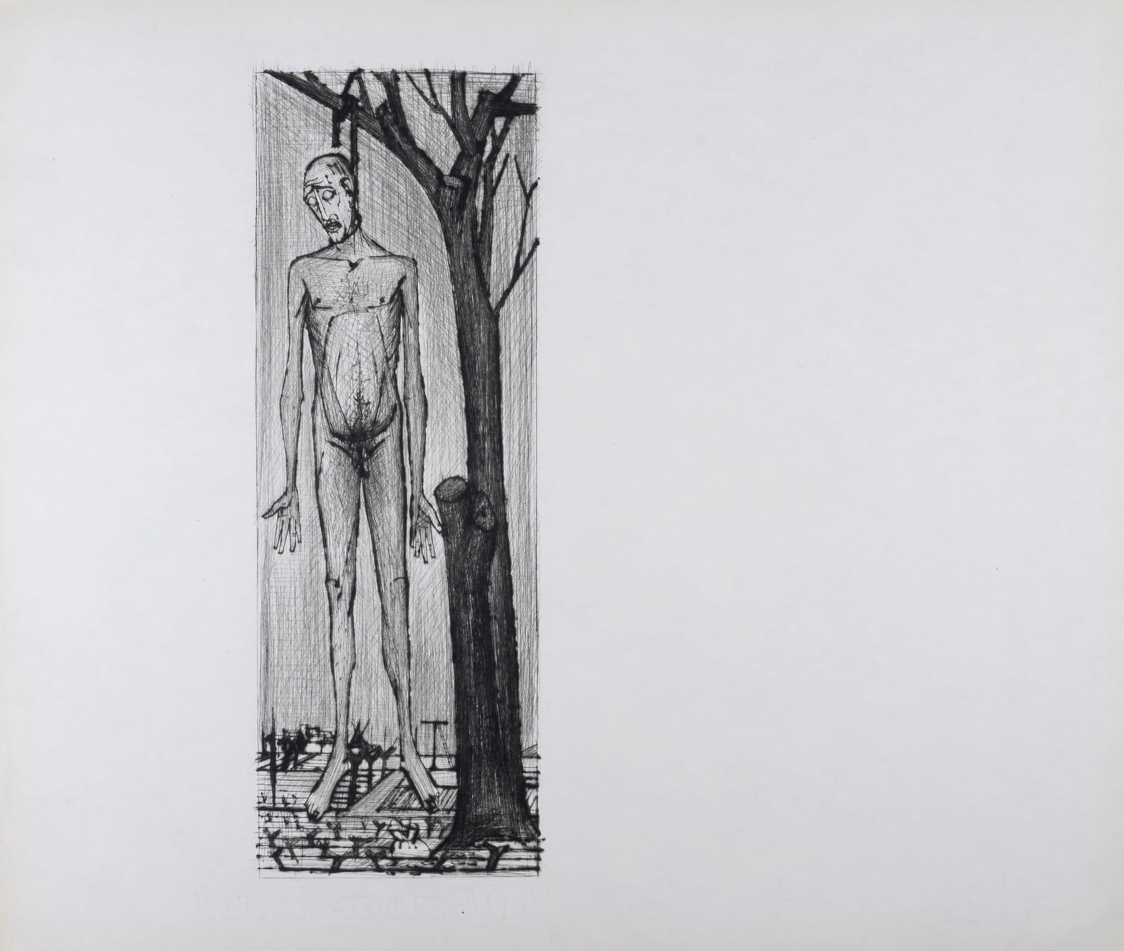Bernard Buffet : Le Suicide de Judas, La Passion du Christ, 1954: Bernard Buffet (1928-1999)Le Suicide de Judas, La Passion du Christ, 1954Etching (drypoint) on Hollande van Gelder paper.With Van Gelder Zonen watermark lower margin.Dimension :+ Size of the sheet : 4