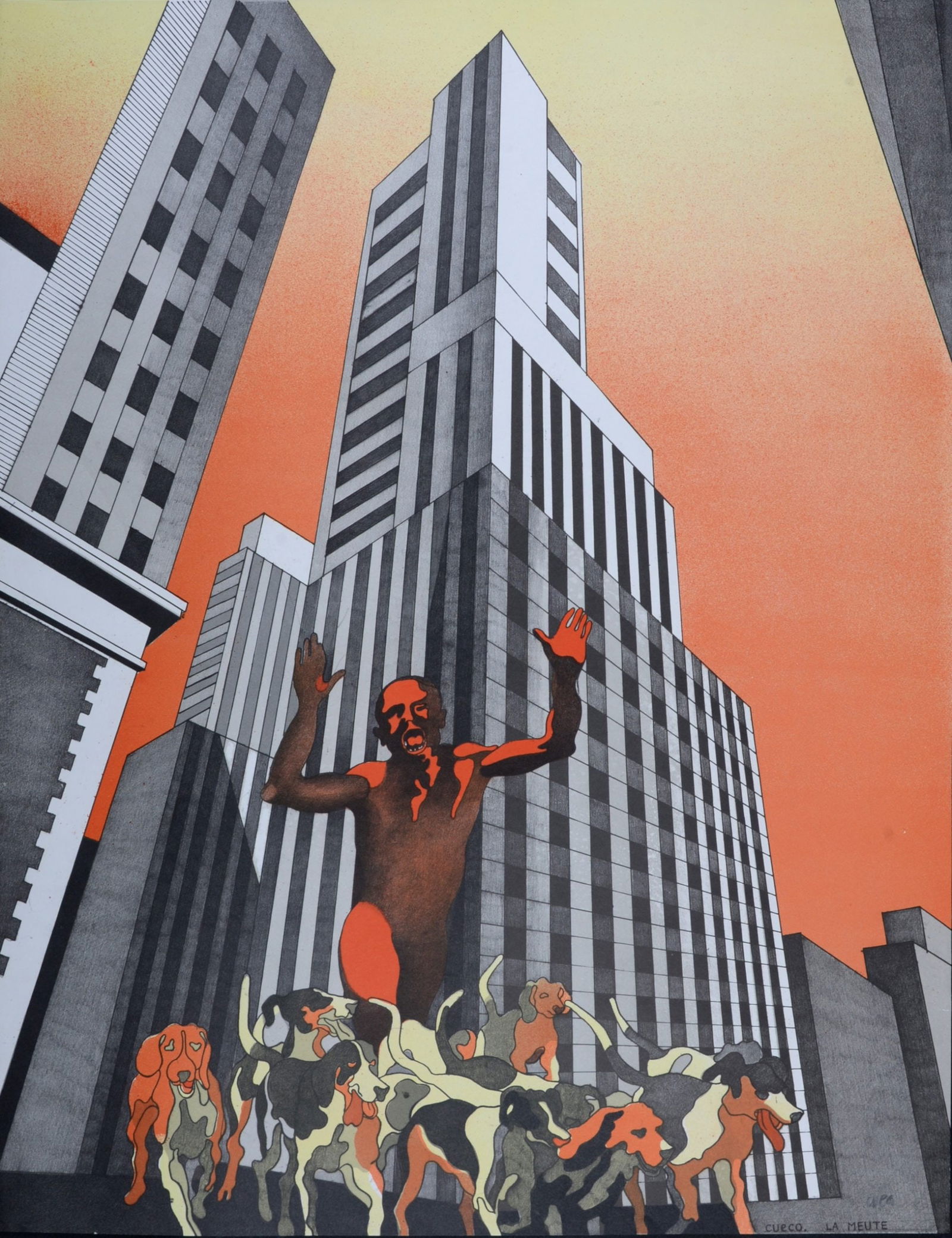 Henri Cueco : La Meute, circa 1968 - Hand-signed (1 of 5)