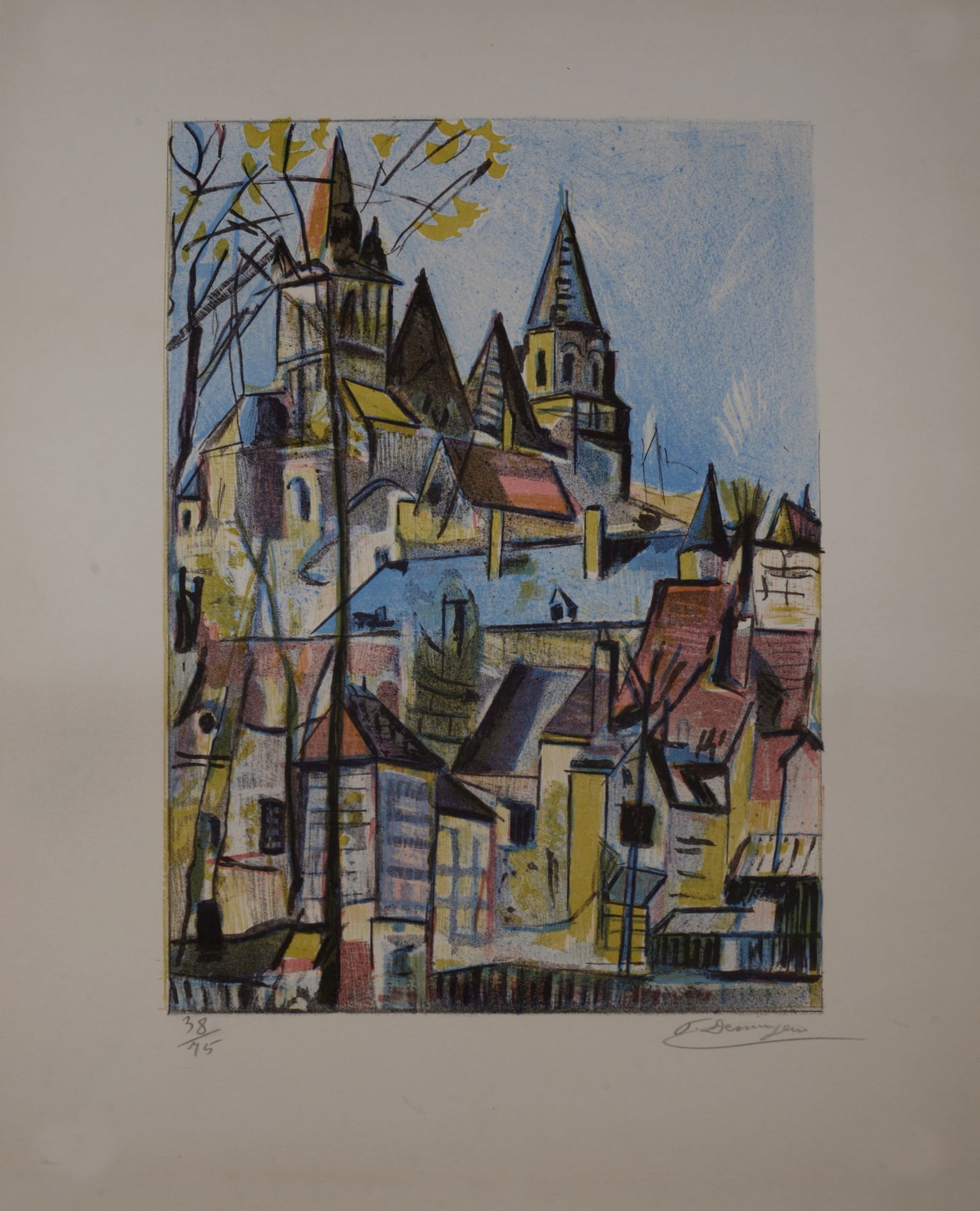 Francois Desnoyer : Vue d'eglise, circa 1950 - Hand-Signed (1 of 5)