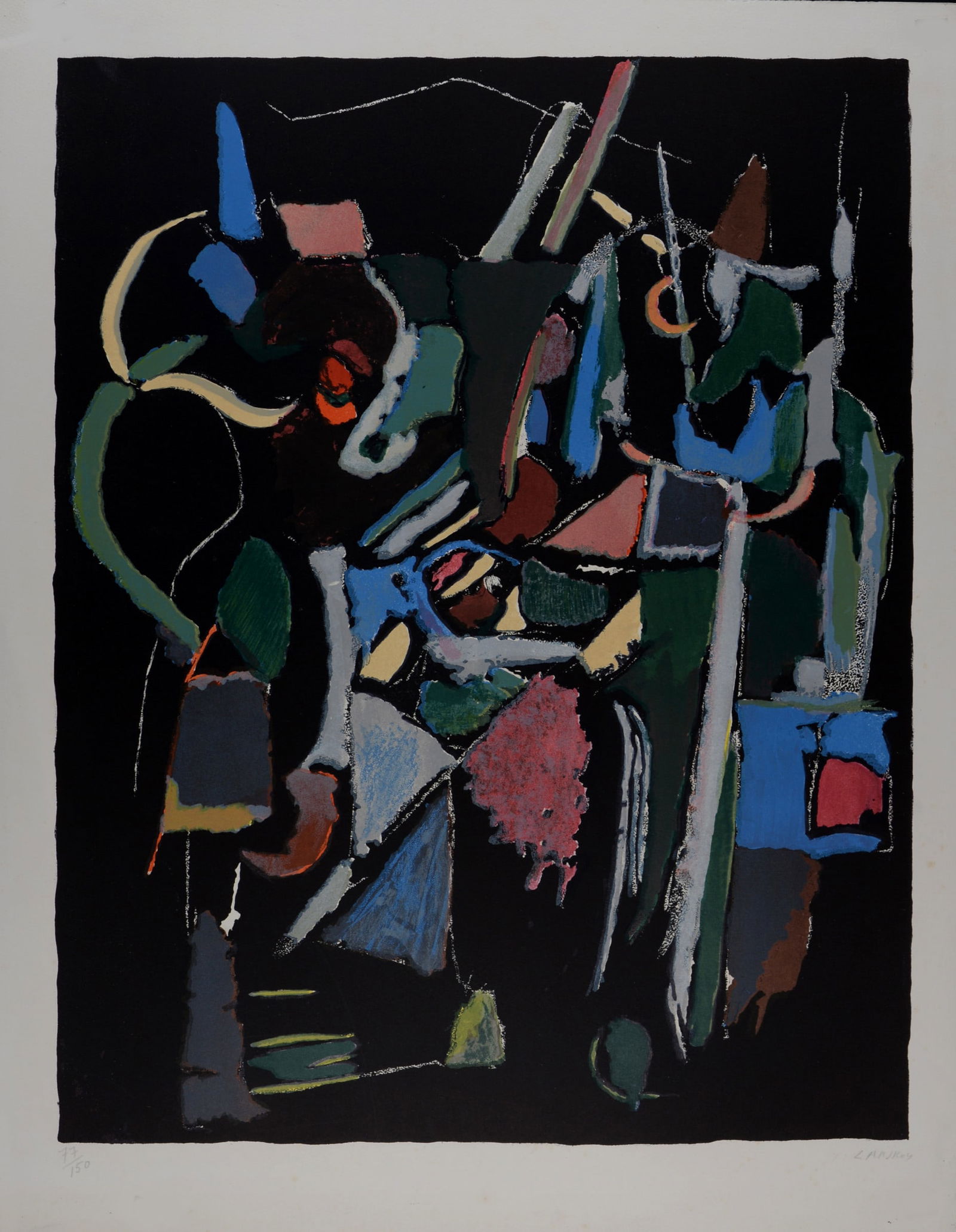 Andre Lanskoy - Composition sur fond noir, circa 1968 - Hand-signed (1 of 5)