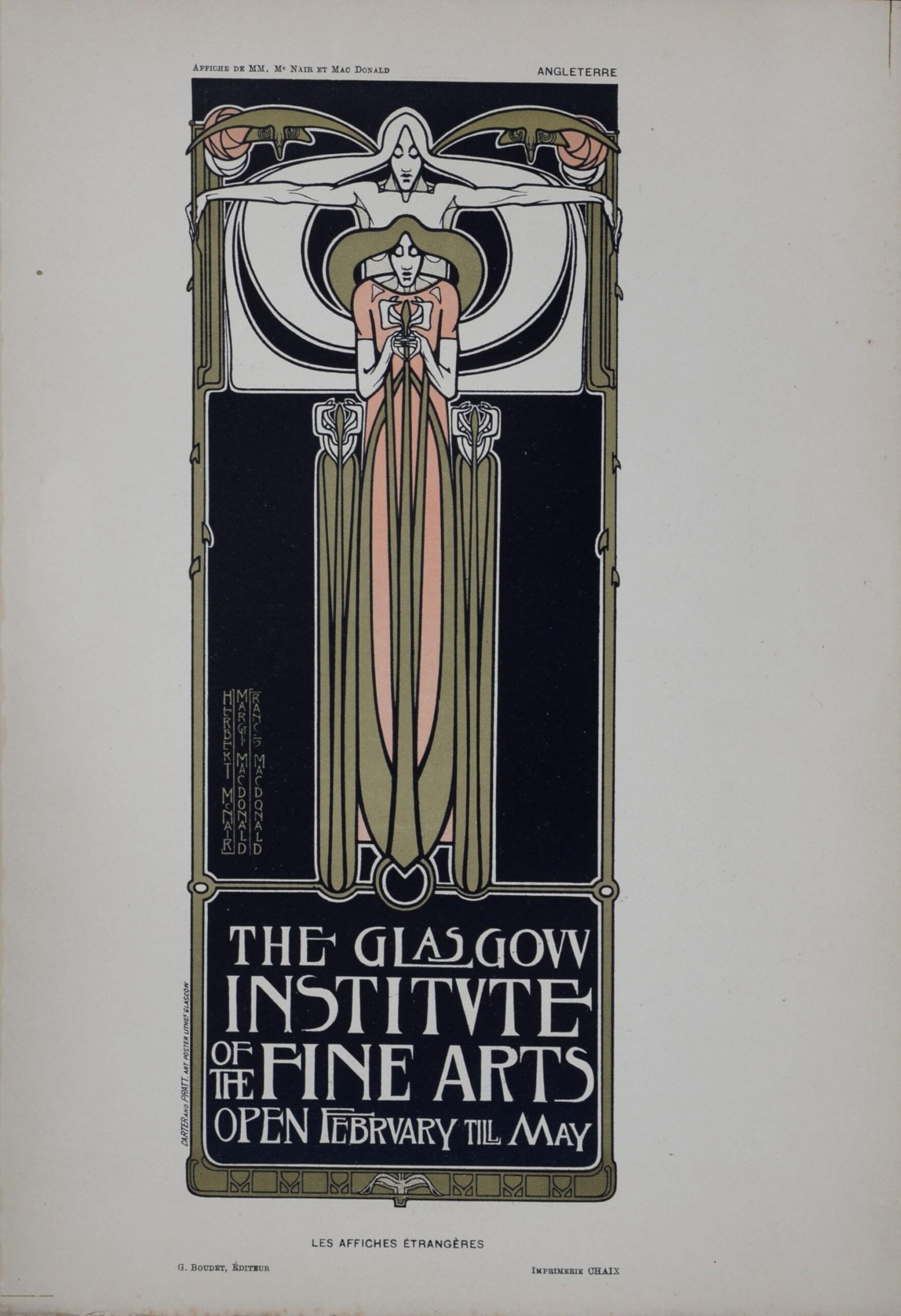Herbert McNair, Margaret and Frances MacDonald : The Glasgow Institute, 1897: Herbert McNair, Margaret and Frances MacDonaldThe Glasgow Institute, 1897Lithograph on wove paper.Signed on the plateDimensions:+ Size of the sheet: 31,5 x 22,5 cm / 12.4 x 8.9 inThis lithograph was i