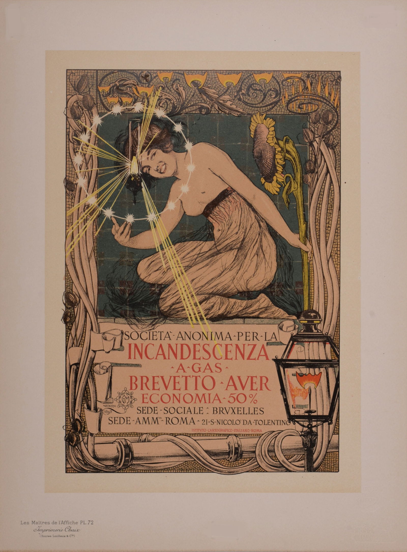 Giovanni Mataloni : Les Maitres de L’Affiche - Incandescenza a Gas, 1897: Giovanni Mataloni (1869-1944)Incandescenza a Gas, 1897Les Maitres de L’Affiche : PL. 72Signed on the plate lower right margin.Dimensions :+ Size of the sheet : 39,4 x 28,7 cm / 15,5 x 11,3 in+ Size