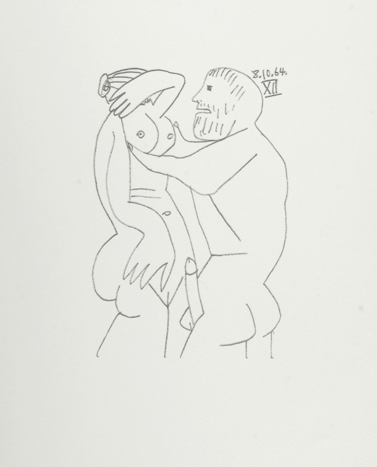 Pablo Picasso (After) Le Gout du Bonheur (XXVII), 1970: Pablo Picasso (After)Le Gout du Bonheur (XXVII), 1970 Lithograph on Velin d'Arches paper, after 1964 Pablo Picasso's drawing.Not signed Dated on the plate top right.Dimensions:+ Size of the sheet: 32,