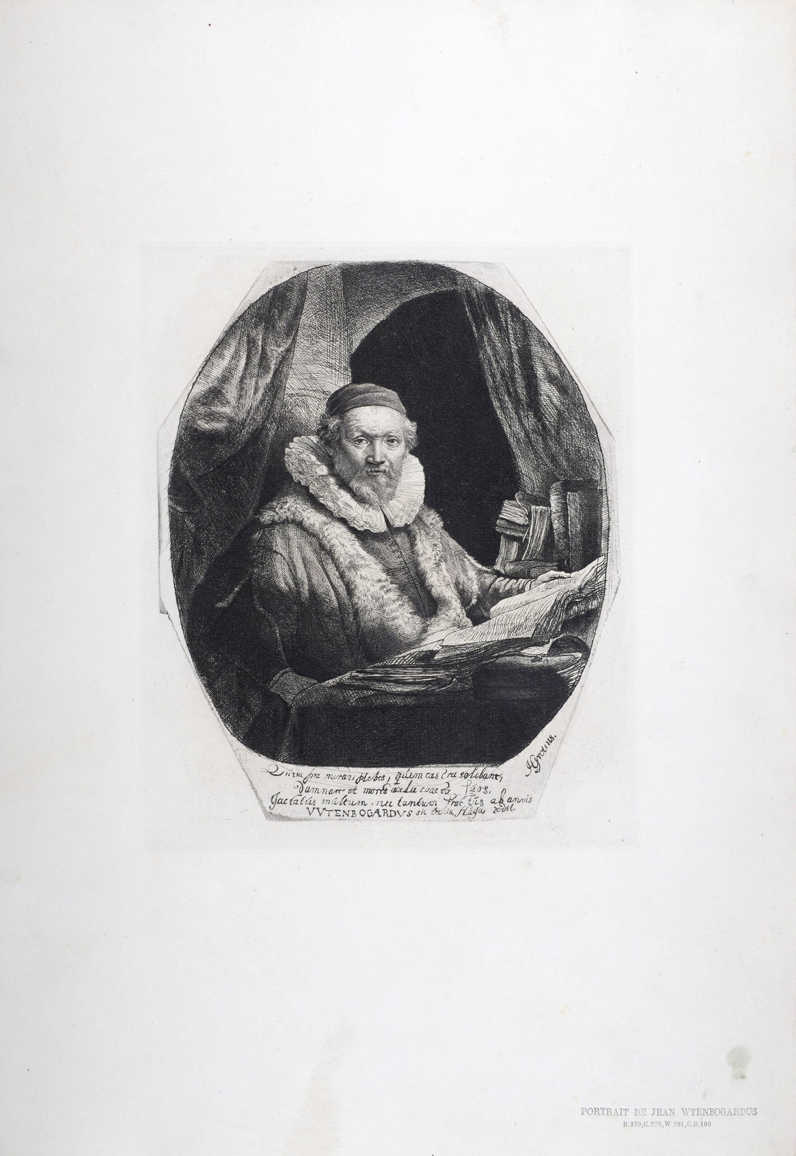 Rembrandt (After) : Portrait de Jean Wtenbogardus, 1880 (1 of 5)