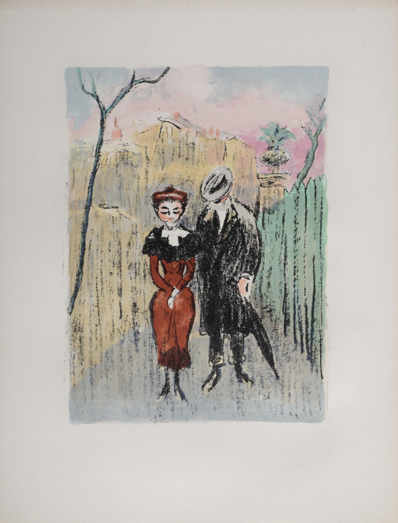 Kees Van Dongen - Au Beau Temps de la Butte : Les Amoureux, 1949: Kees Van Dongen (1877-1968)Au Beau Temps de la Butte : Les Amoureux, 1949Original lithograph in colors on wove paper."Tire a part" from the book by Roland Dorgeles "Au Beaux Temps de la Butte", illust