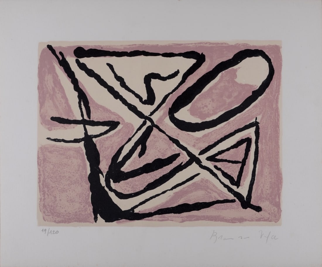 Bram Van Velde : Composition Rose, 1972 - Hand-Signed: Bram Van Velde (1895-1981)Composition Rose, 1972Lithograph in colors on wove paper.Hand-signed in pencil lower right.Numbered 19/120 in pencil lower left.Dimensions :+ Size of the sheet : 35,2 x 41,8