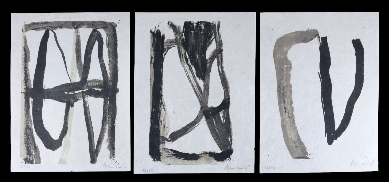 Bram Van Velde : Fantasmes, Triptych, 1978 - Hand-signed: Bram Van Velde (1895 - 1981) Fantasmes, Triptych, 1978 Set of three lithographs on Japan paper. Each sheet hand-signed in pencil lower right and numbered 52/60 lower left. Dimensions: +Size of each