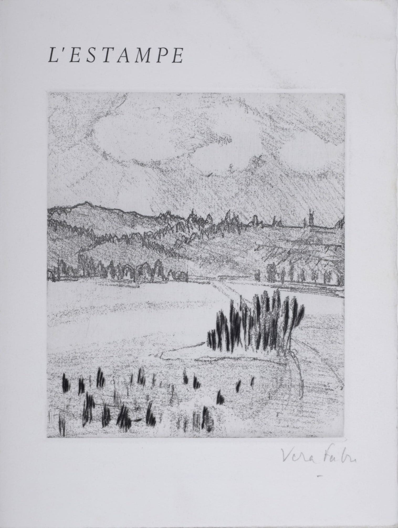 Vera Fabre (1912-2002) : Paysage, circa 1960: Vera Fabre (1912-2002) Paysage, circa 1960 Engraving on double-page invitation card. Signed in pencil lower right of the sheet. Dimensions: + Sheet size : 24 × 18 cm /9,4 × 7,1 in + Image size: