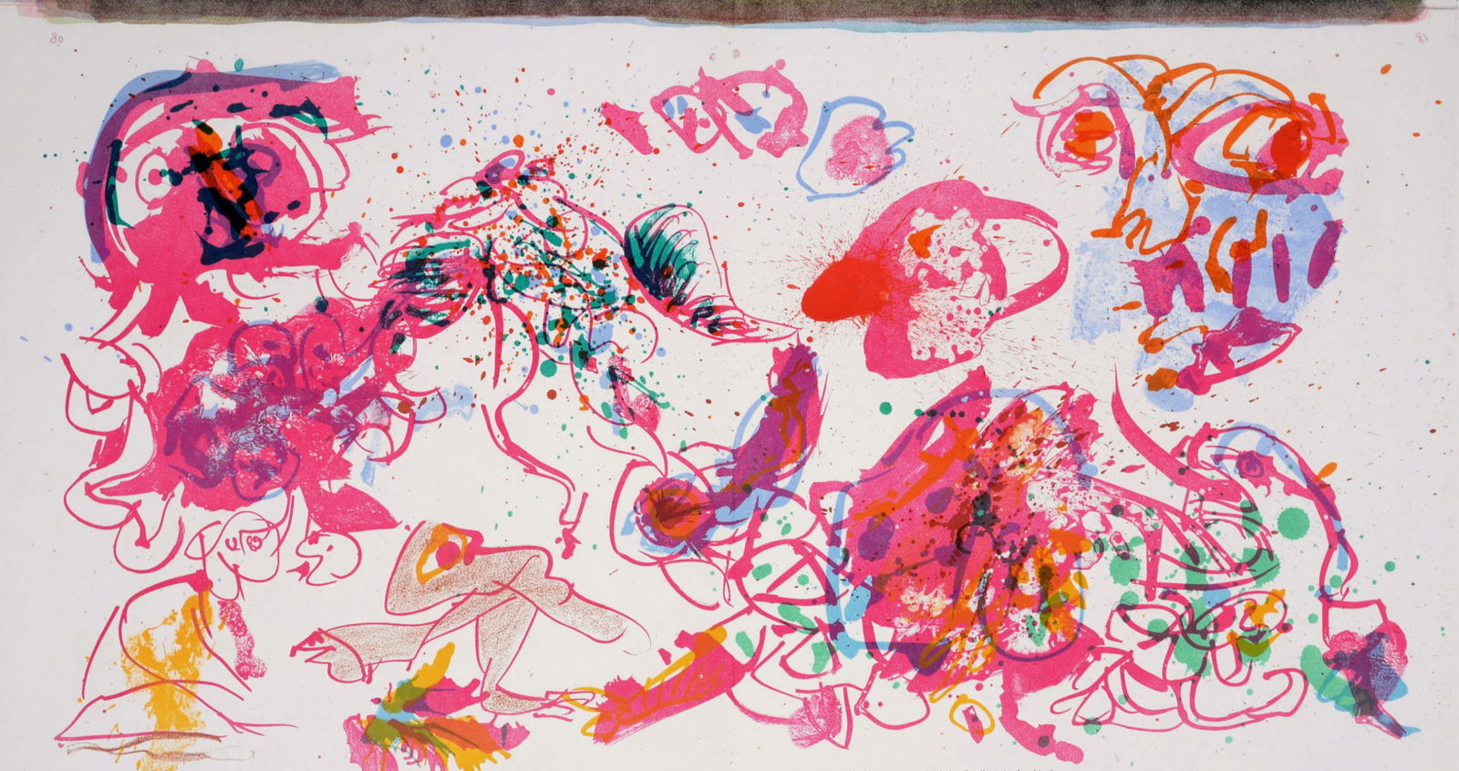 Pierre Alechinsky : One Cent life, 1964: Pierre Alechinsky (1927)Composition, 1964Original lithograph in colors with text on wove paper, printed on one double page.Dimensions :+Size of the sheet : 41 x 58 cm / 16.1 x 22.8 in.From 1 Cent Life