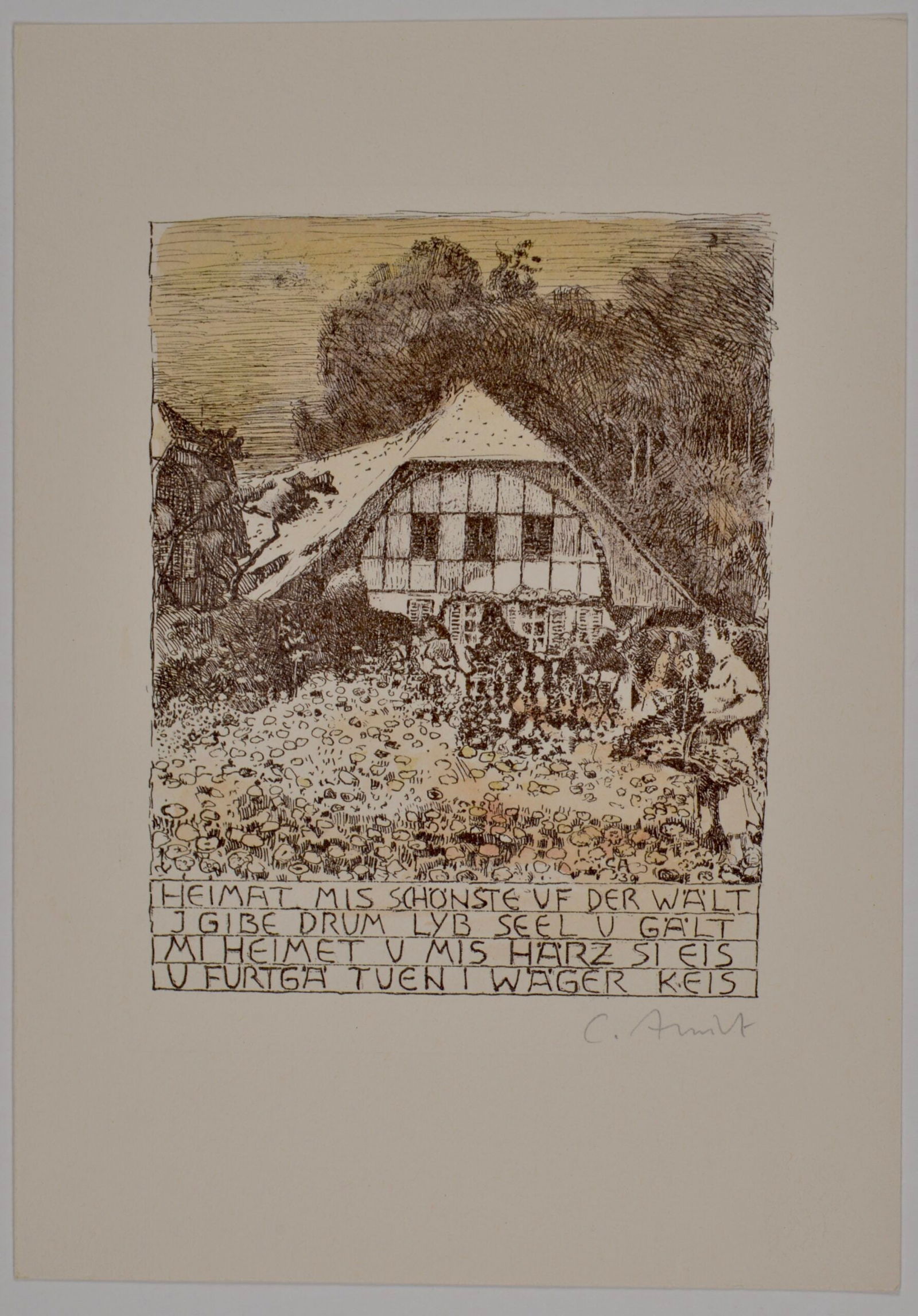 Cuno Amiet : Heimat, C. 1935: Cuno Amiet (1868-1961)Heimat, C. 1935 (later printing)Lithograph on paperHand signedThis is the second edition done after 1950 by Galerie Kurmann.Dimensions:Image size : 18,5 × 15 cm - 7.28 × 5.91 i