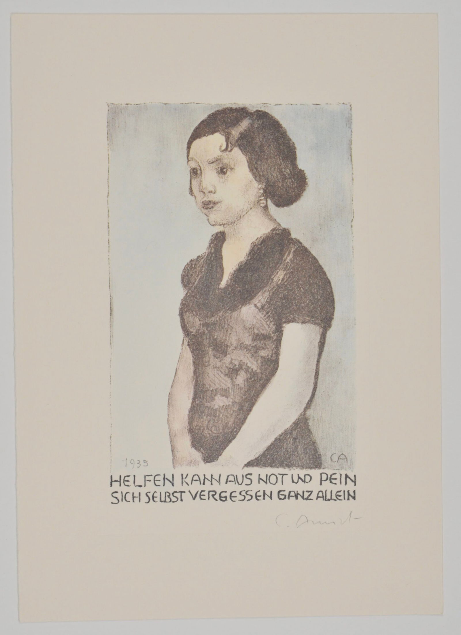 Cuno Amiet : Helfen, 1935: Cuno Amiet (1868-1961)Helfen, 1935 (later printing)Lithograph on paperHand signedThis is the second edition done after 1950 by Galerie Kurmann.Dimensions:Image size : 18,5 × 15 cm - 7.28 × 5.91 inSh