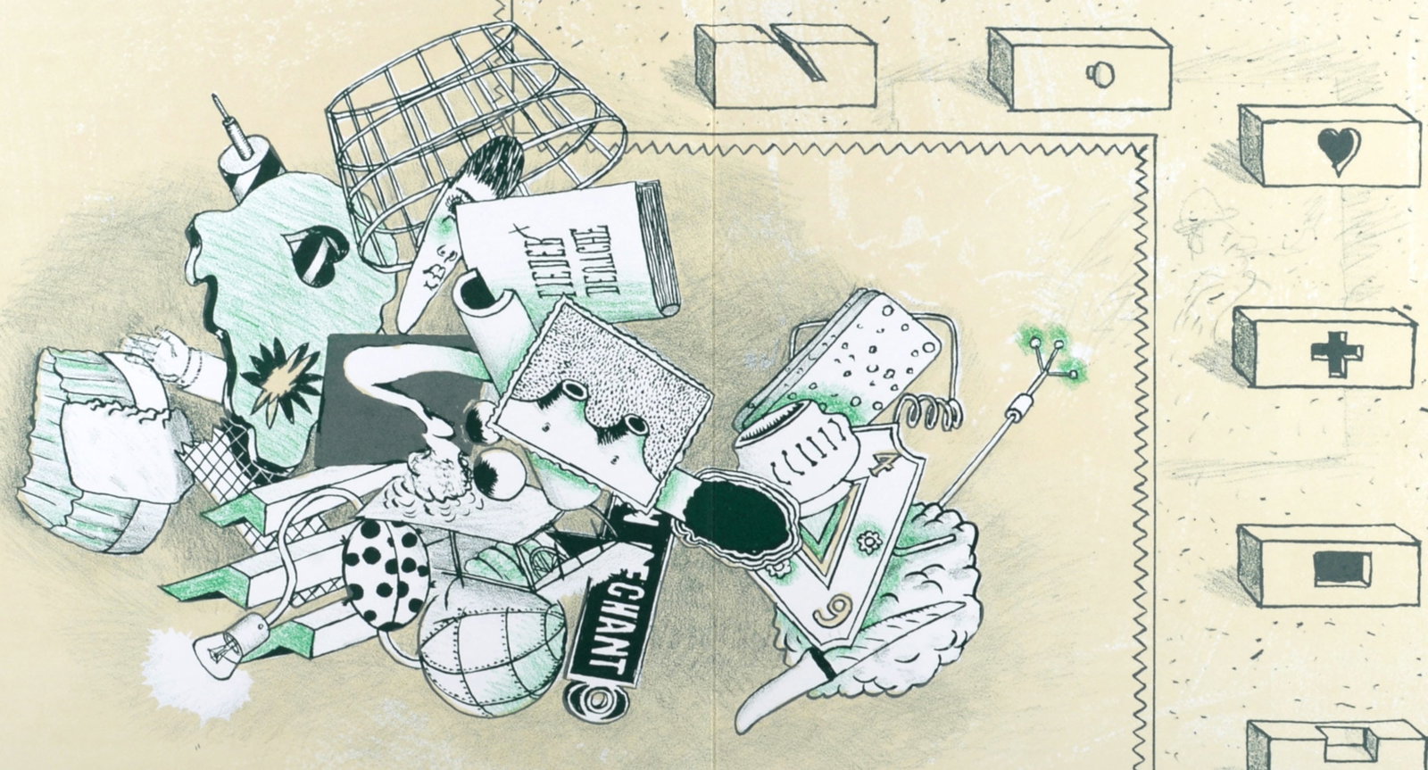 Rene Bertholo - Composition, 1964: Rene Bertholo (1935-2005)Composition, 1964 Lithograph in colors on wove paper, printed on double pages.Edition of 1500.Dimensions:+ Size of the sheet: 32,5 x 48,5 cm / 11,2 x 19,1 in.Issued from the p