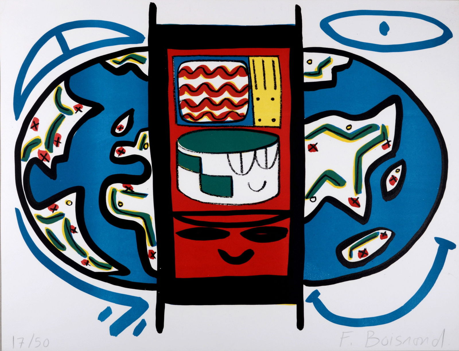 Francois Boisrond : Mappemonde, 1984 - Hand-signed: Francois Boisrond (1959)Mappemonde, 1984Original lithograph on velin paper.Hand-signed lower margin.Numbered 17/50, lower margin.Dimensions :+Size of the sheet: 50 x 65 cm / 19,6 x 25,8 in.Printed by