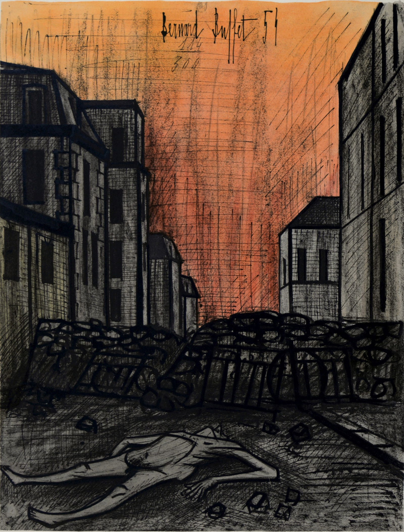 Buffet - Horreur de la guerre, 1960 - Hand-numbered!: Bernard Buffet (1928-1999)Horreur de la guerre, 1960 Original lithograph on Velin d'Arches paper, after 1954 Bernard Buffet's watercolor.Signed and dated on the plate at the top of the image.Hand-numb