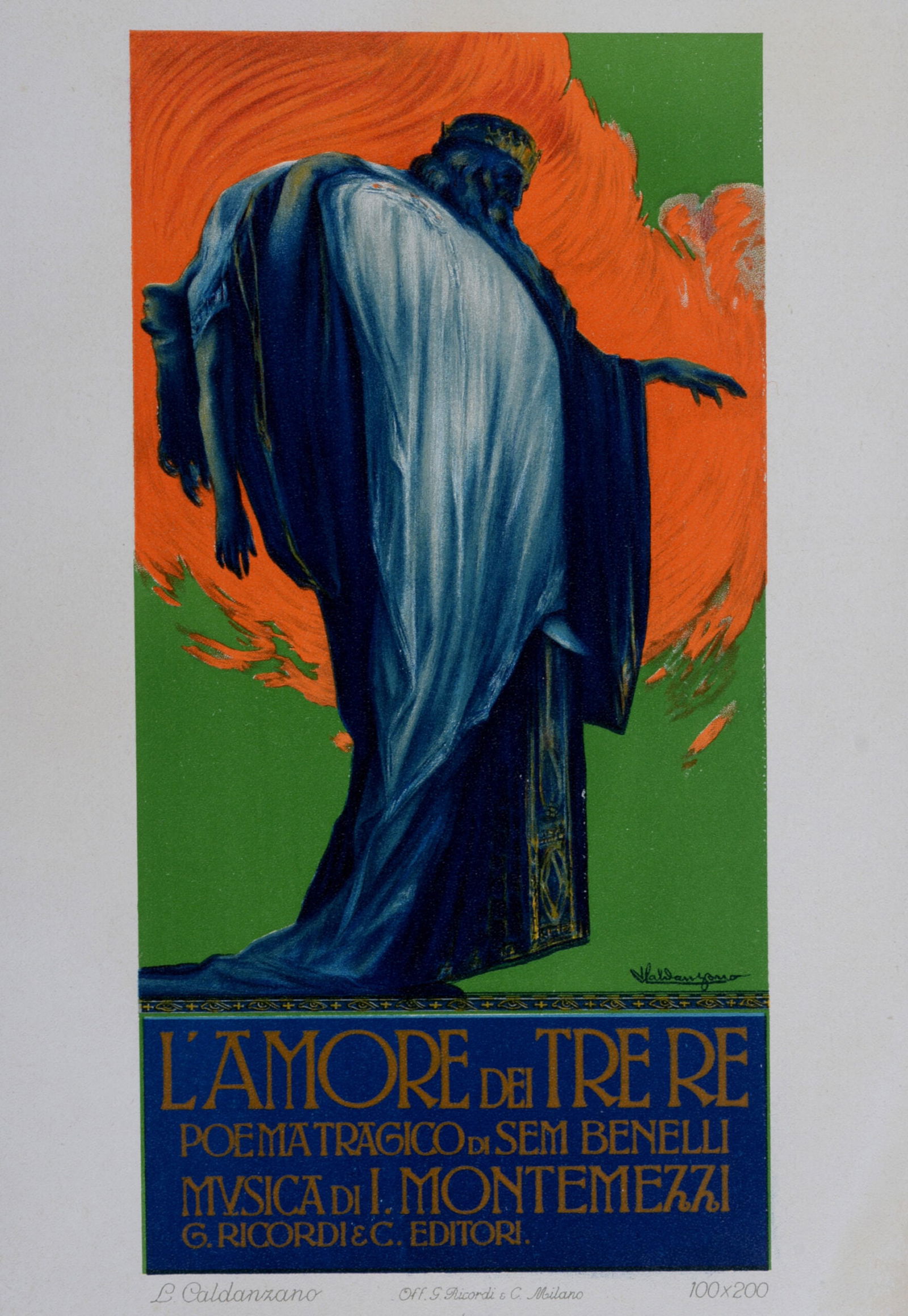 Luigi Caldanzano - L'Amore dei Tre Re, 1914: Luigi Emilio Caldanzano (1880-1928)L'Amore dei Tre Re, 1914Lithograph on thick paper.Scarce lithograph from the iconic portfolio Ricordi!Dimensions:+Size of the sheet: 27,6 x 19 cm / 10,8 x 7,5 in.Pri