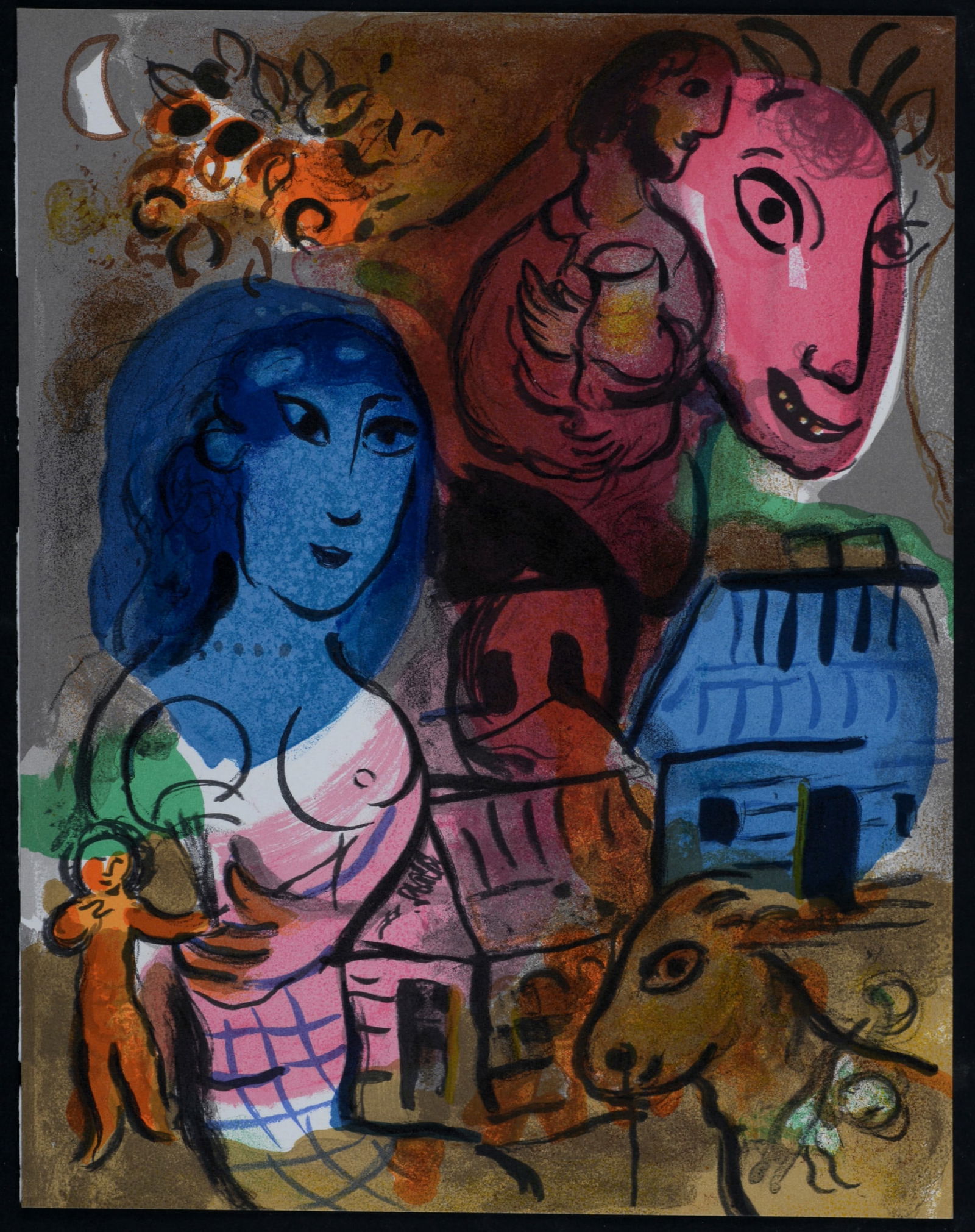 Marc Chagall - Intimite, 1969: Marc Chagall (1887-1958)Intimite, 1969Original lithograph in colors on wove paper.Dimensions :+ Size of the sheet : 31 x 24 cm / 12.2 x 9,4 in.Published in 1969 in the special issue XXe Siecle "Homage
