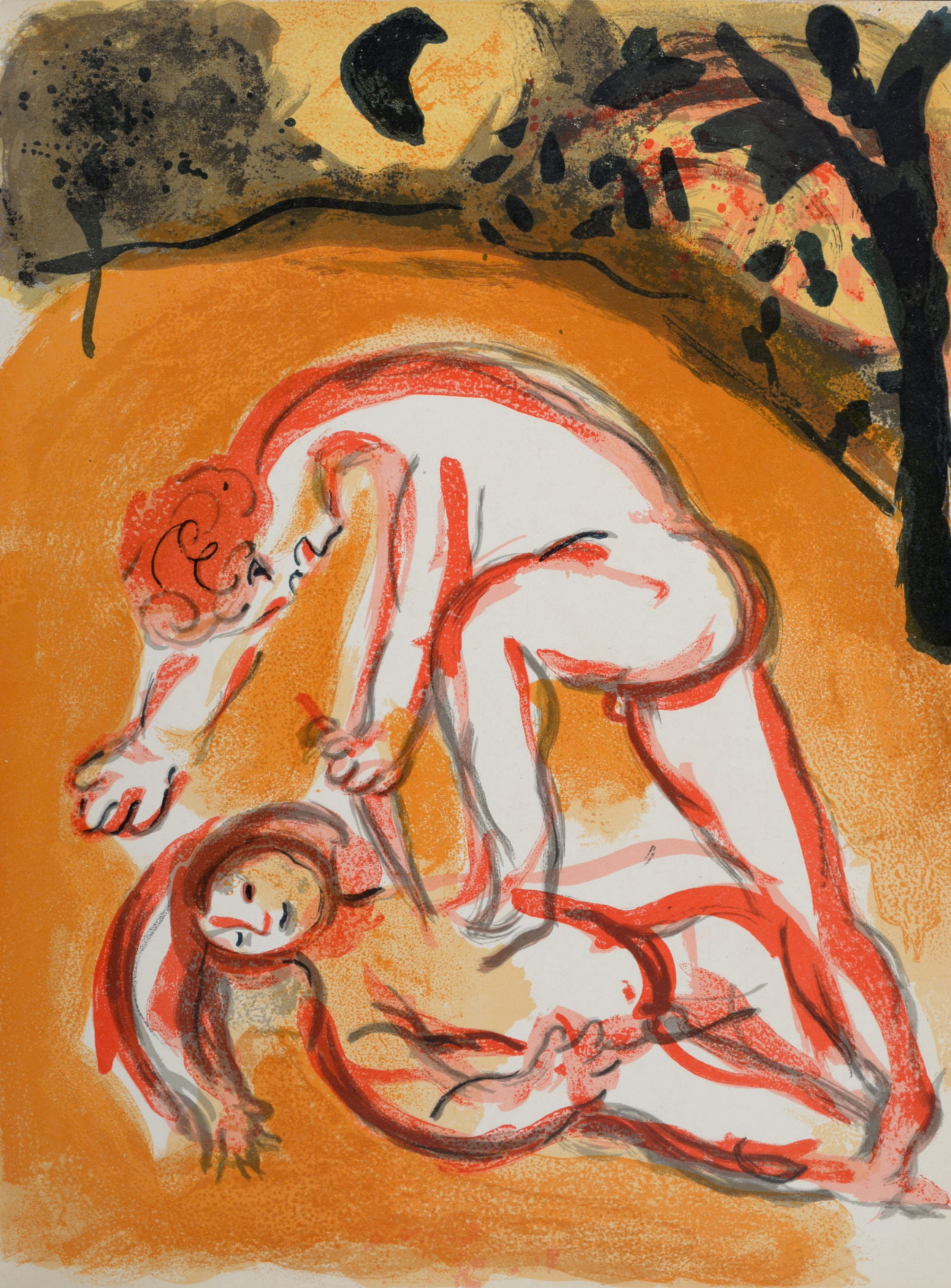 Marc Chagall : Cain et Abel, 1960: Marc Chagall (1887-1985)Cain et Abel, 1960Lithograph on wove paper.Dimensions:+ Size of the sheet: 35,5 x 26 cm / 13,9 x 10,2 in.From "Verve" issue (vol. X, n°37 et 38), published under the name "Des