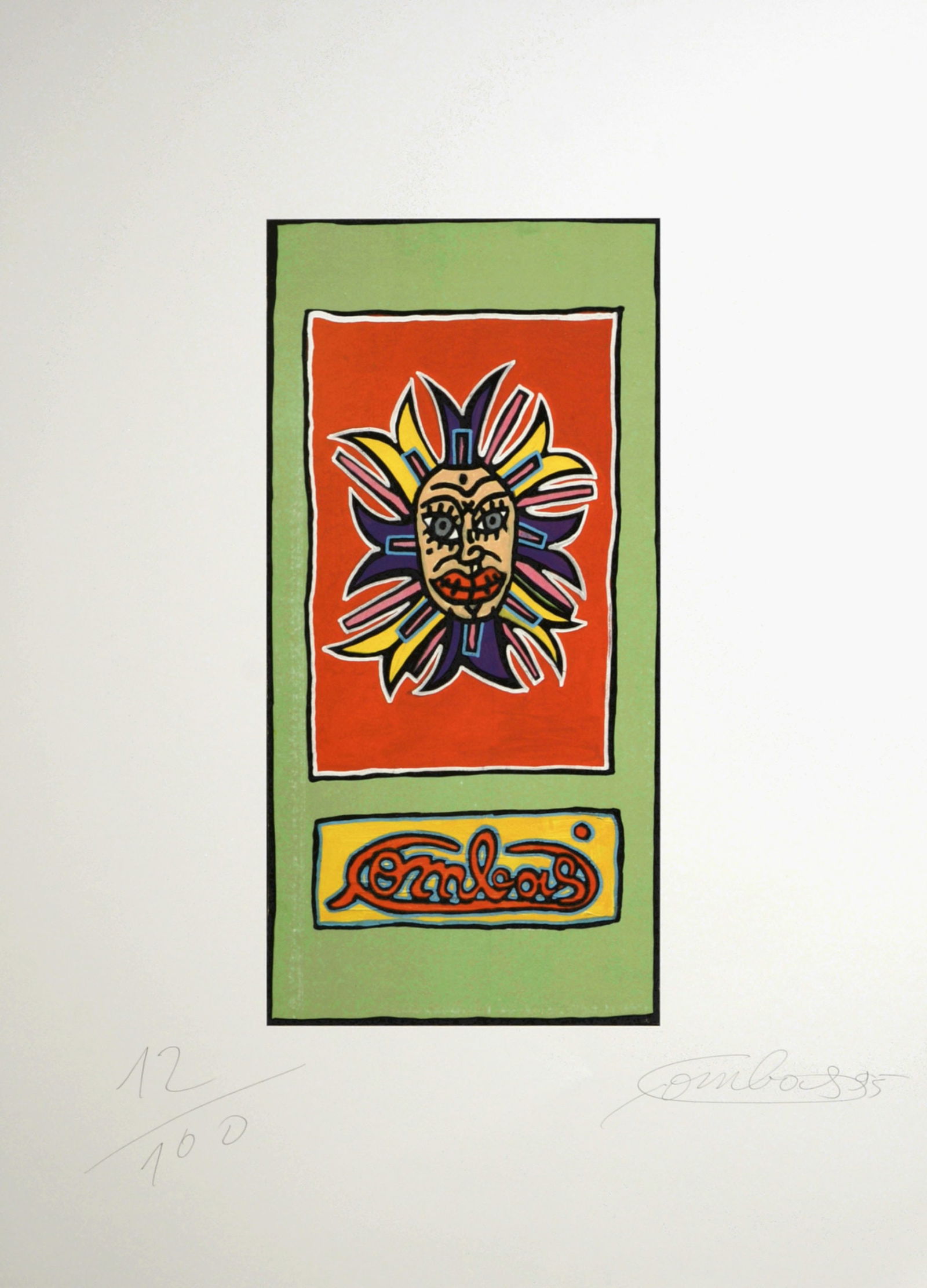 Robert Combas - Visage, 1995 - Hand-signed: Robert Combas (1957)Visage, 1995Original Offset lithograph on glazed paper.Hand-signed lower margin.Numbered 12/100, from the deluxe edition.Dimensions :+Size of the sheet: 65 x 48 cm / 25,5 x 18,8 in