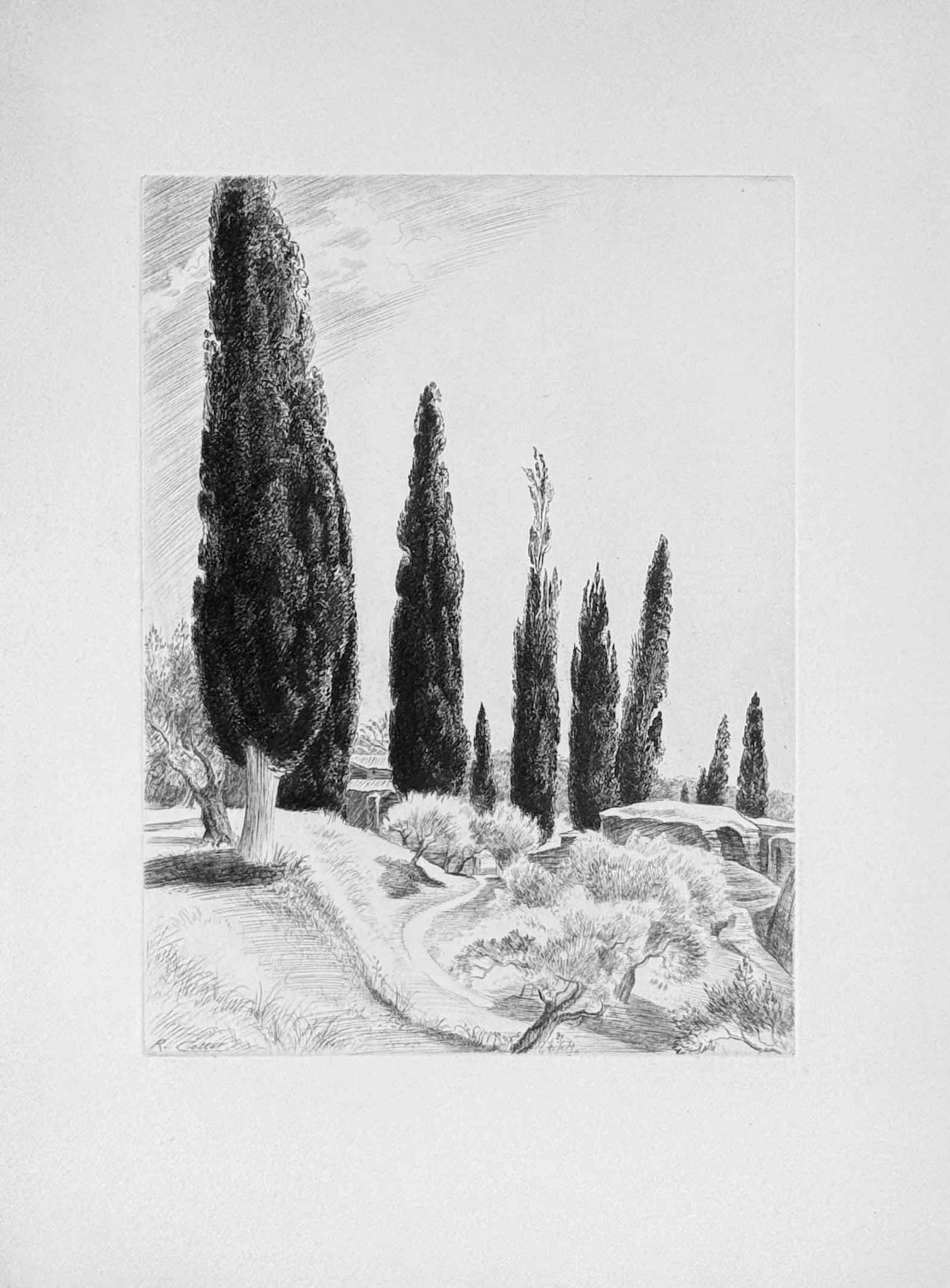 Rene Cottet : Paysage, 1945: Rene CottetPaysage, 1945Etching on Marais wove paper from the portfolio "La Gravure sur Cuivre", plate signed. Dimensions:+ Size of the sheet : 38 × 28 cm / 115 × 11 inFrom an edition of 320Publishe