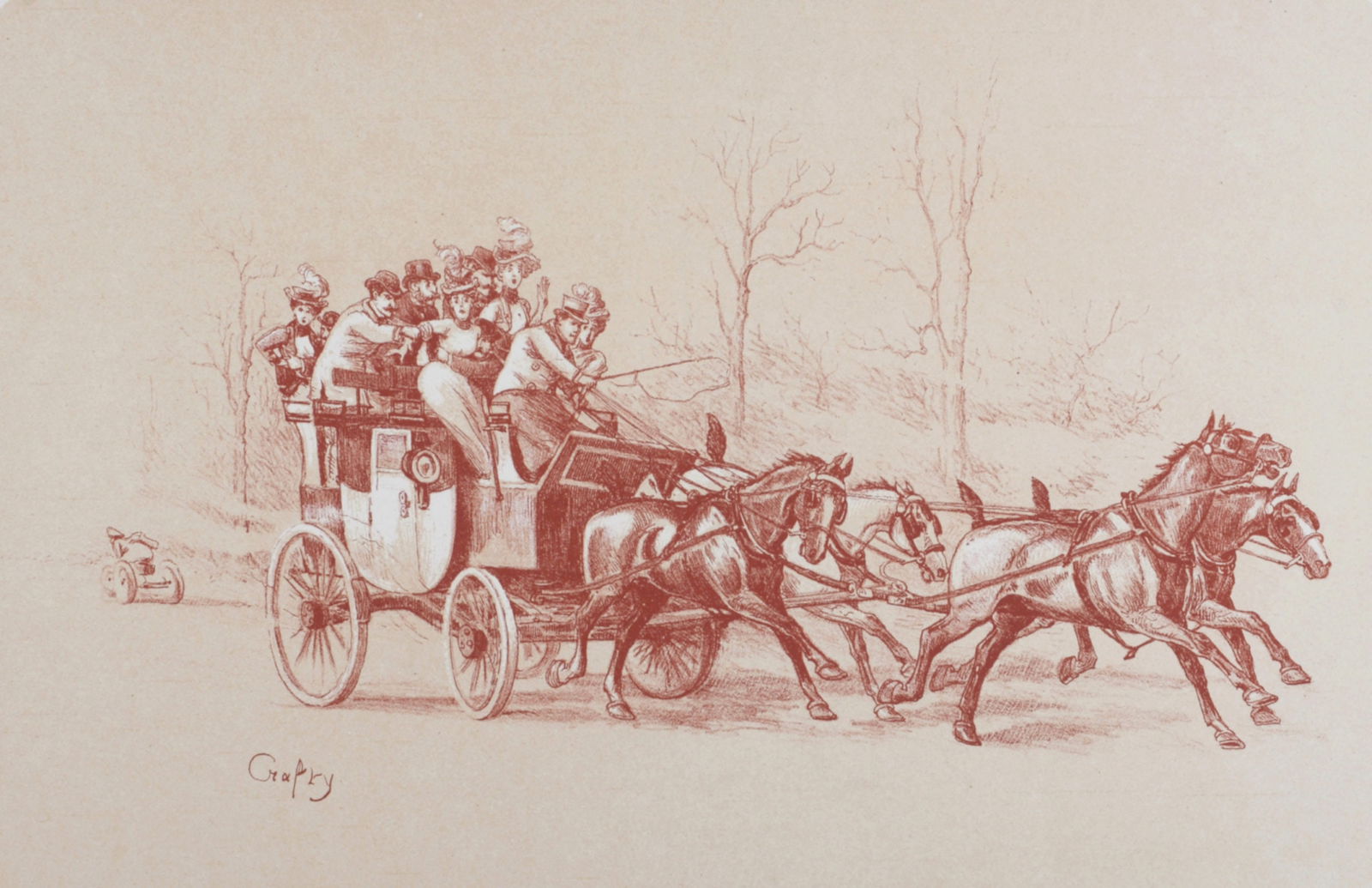 Crafty - Les Maitres de l'Affiche : Caleche, 1899: Crafty (1840-1906)Caleche, 1899Lithograph on wove paper.Signed on the plate lower left margin.Blind stamp "Les Maitres de l'Affiche, Imprimerie Chaix" on the bottom right corner.Dimensions :+ Size of