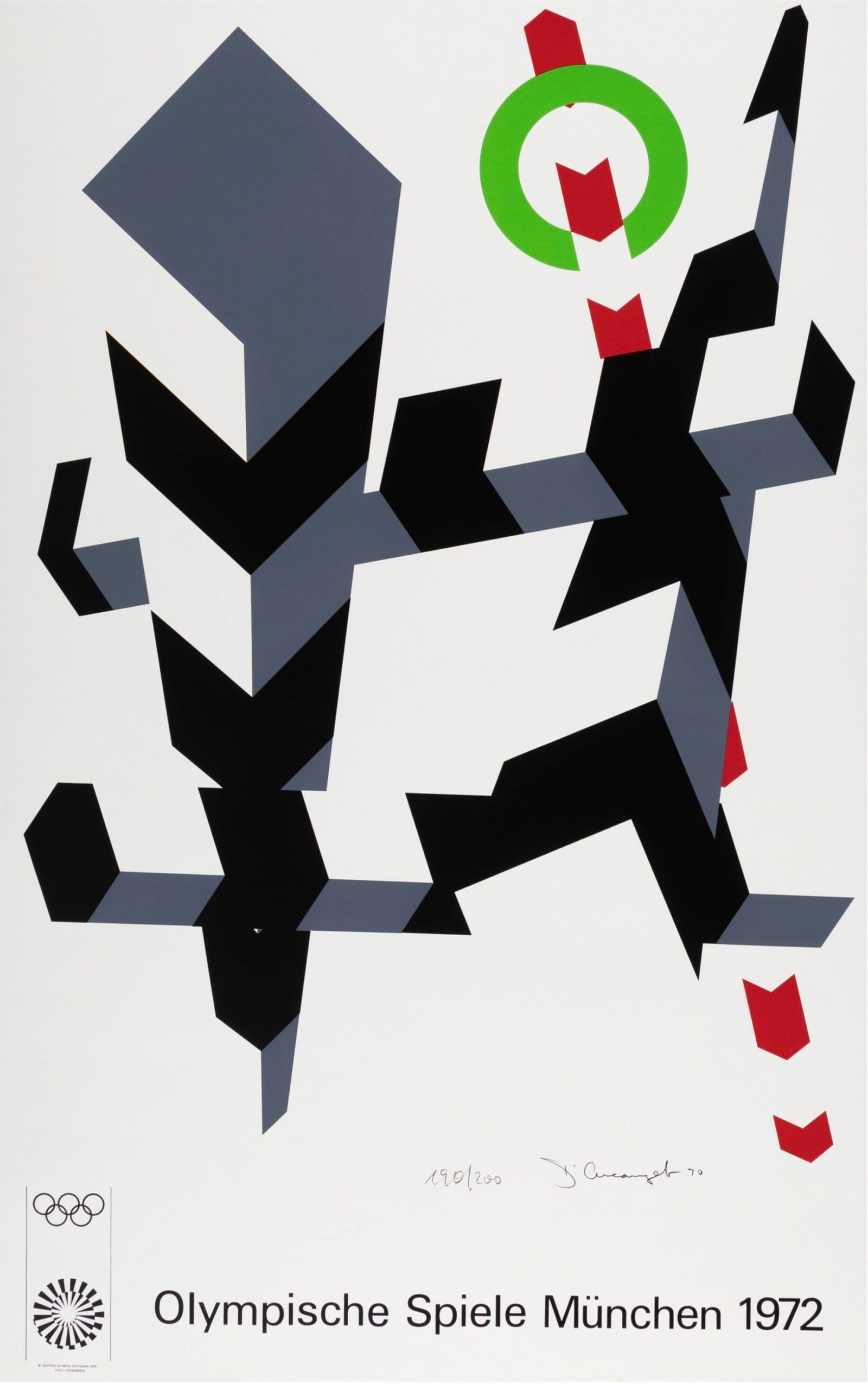 Allan D'Arcangelo - Untitled, from the Munich Olympics Portfolio, 1970 - Hand-signed: Allan D'Arcangelo (1930-1998)Untitled, from the Munich Olympics Portfolio, 1970Lithograph on wove paper, Hand-Signed and numbered (190/200) in pencil, lower rightDimensions :+ Size of the sheet : 101