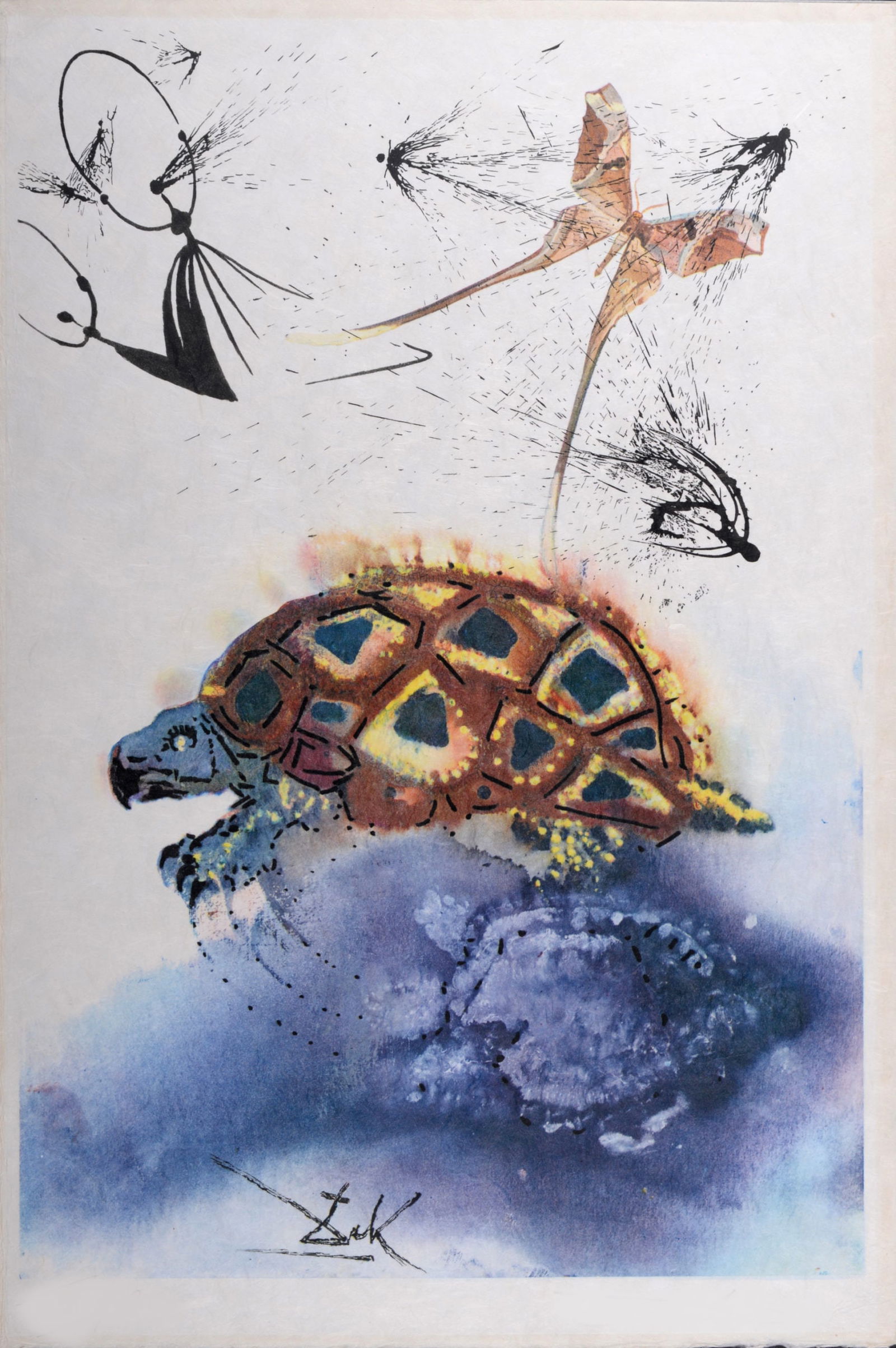 Salvador Dali : The Mock Turtle's Story, 1969: Salvador Dali (1904-1989)The Mock Turtle's Story, 1969One of the 13 plates (one color etching and 12 heliogravures) from the album "Alice in Wonderland".Heliogravure of the artist’s original gouache