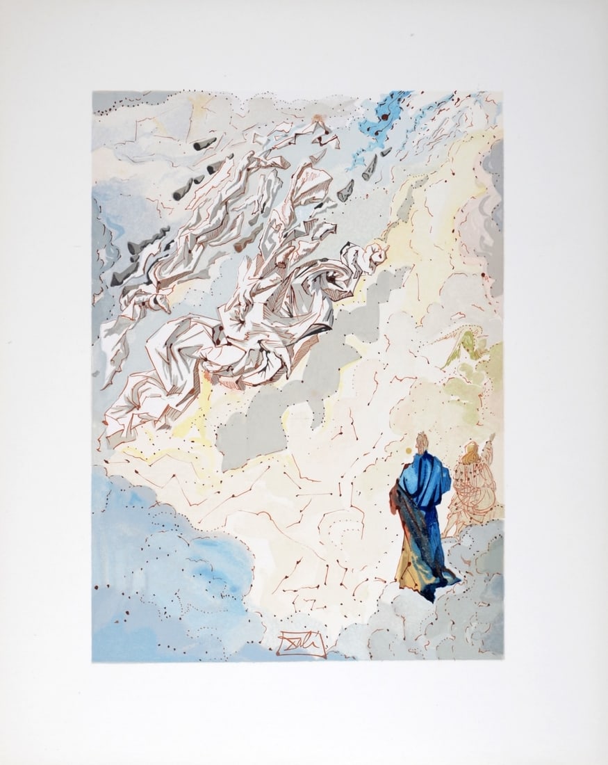 Salvador Dali : Le 6eme ciel de Jupiter, 1963: Le 6eme ciel de Jupiter, 1963Woodcut print on BFK Rives paper.Signed in the plate.A beautiful print by Salvador Dali!Dimensions:+Size of the sheet: 33 x 26,5 cm / 12,9 x 10,4 in.Issued from the French