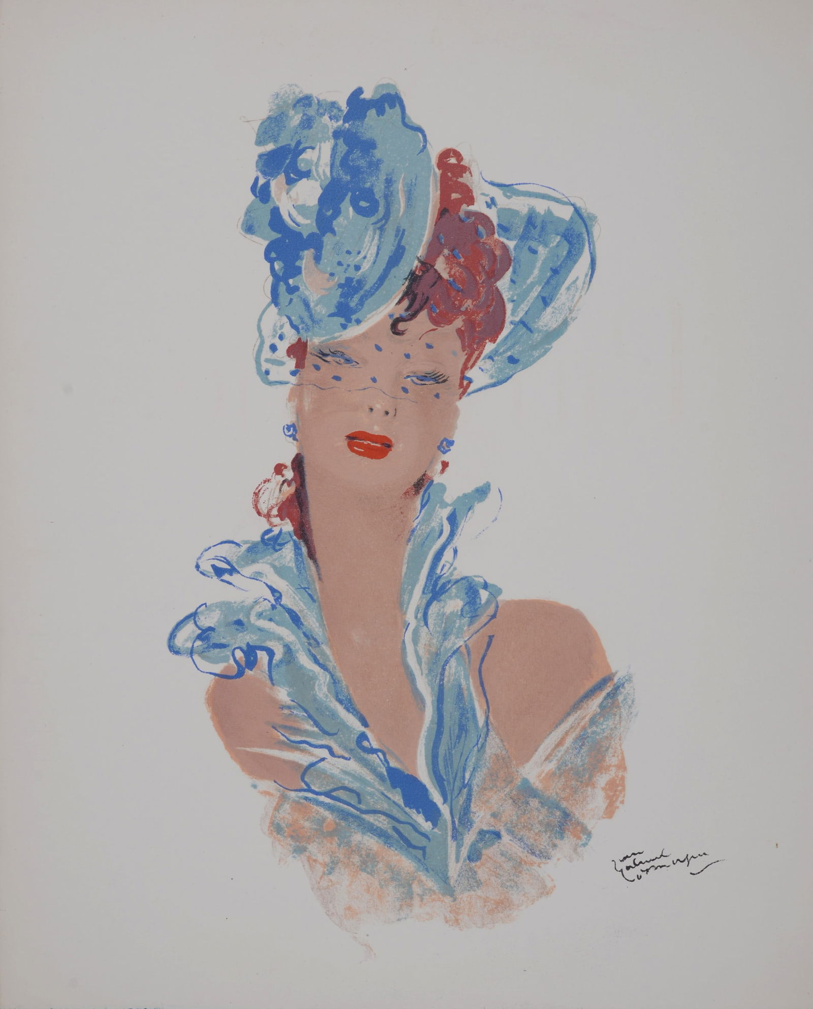 Jean-Gabriel Domergue - La Parisienne : Jacqueline, 1956: Jean-Gabriel Domergue (1889 - 1962)La Parisienne : Jacqueline, 1956Original lithograph on velin du "Marais".Signed on the plate lower right margin.Dimensions :+ Size of the sheet : 41 x 32.5 cm / 16.1