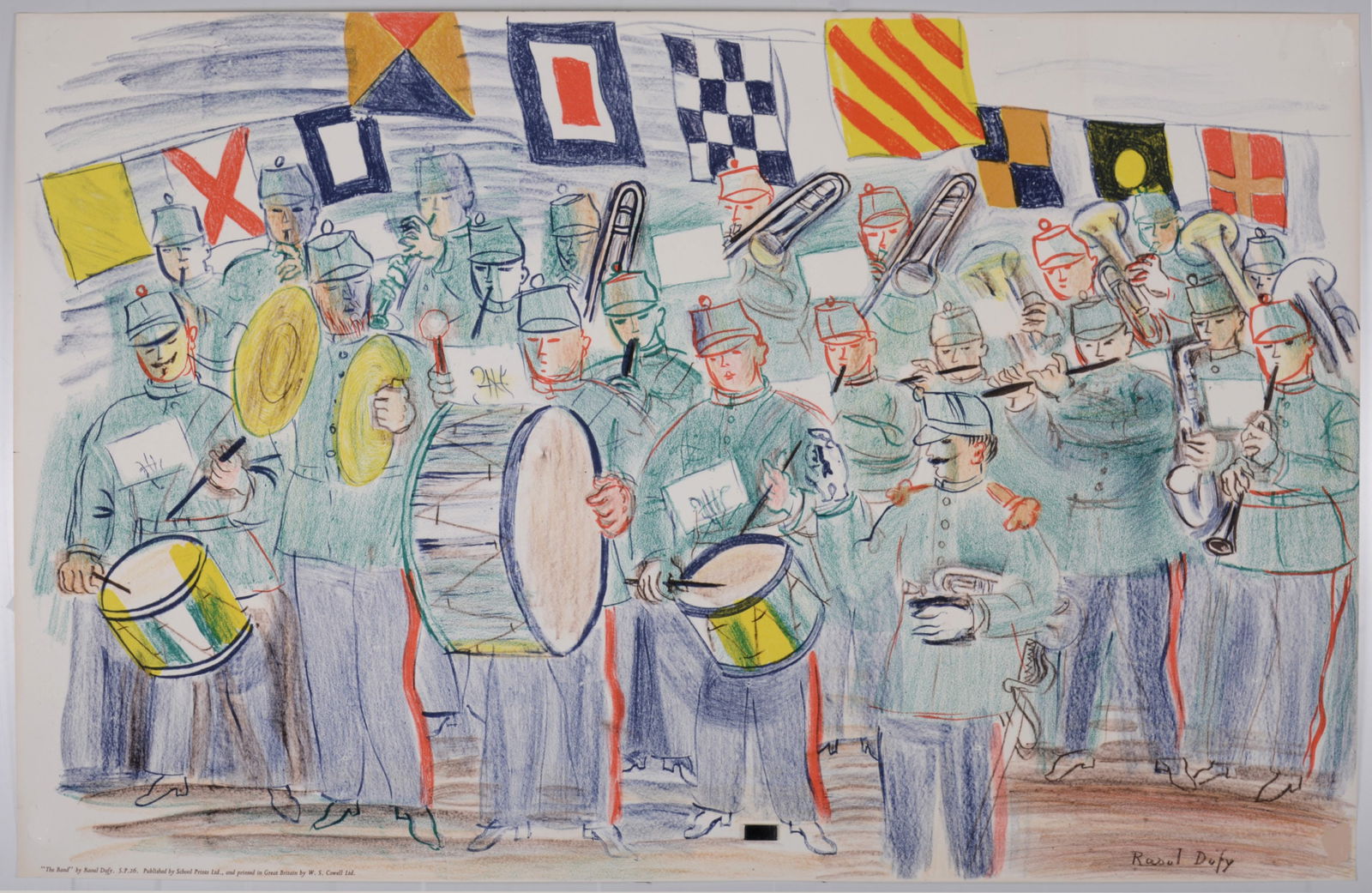 Raoul Dufy - The Band, 1949: Raoul DUFY (1877-1953)The Band, 1949Original lithograph on wove paperSigned on the plate lower right.Dimensions :Size of the sheet : 49.5 x 76 cm - 20 x 30 inPublished by School Prints Ltd and printed
