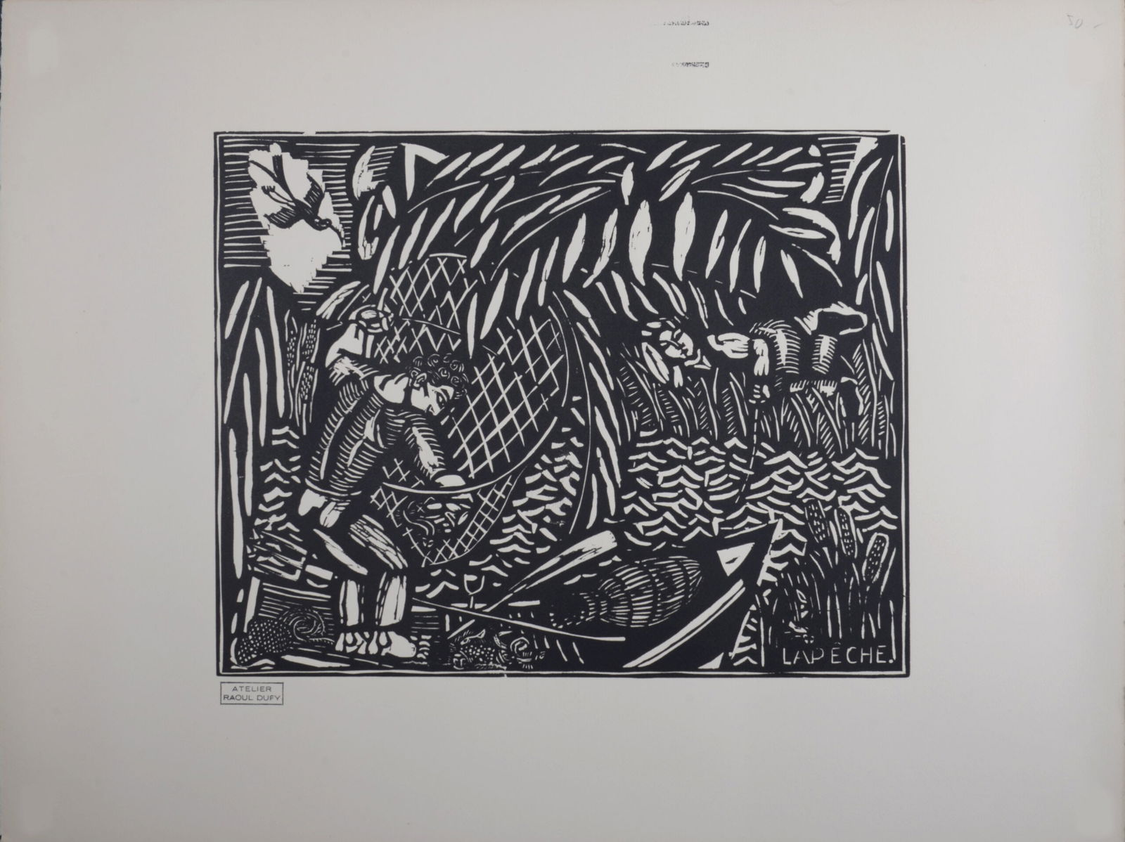 Raoul Dufy (After) - La Peche (#2E), c. 1910: Raoul Dufy (After)La Peche (#2E), c. 1910Woodcut print on Velin Pur Fil Marais paper.Edition of 220.Raoul Dufy Workshop's ink stamp on the bottom left corner.Pur Fil Marais' watermark in both margins.