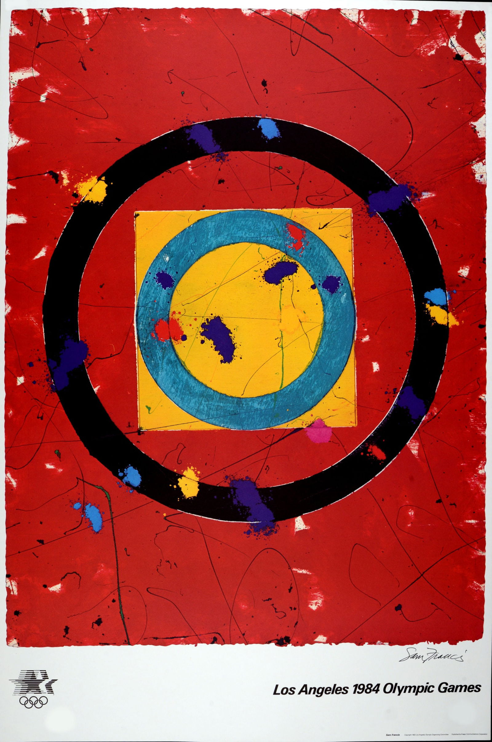 Sam Francis : Los Angeles Olympic, 1984 - Hand-signed: Sam Francis (1923-1994)Los Angeles 1984 Olympic GamesLarge Original Offset Lithograph on Parsons Diploma Parchment paper.Hand-signed lower right margin.Edition of 750.Dimensions:Size of the sheet : 91