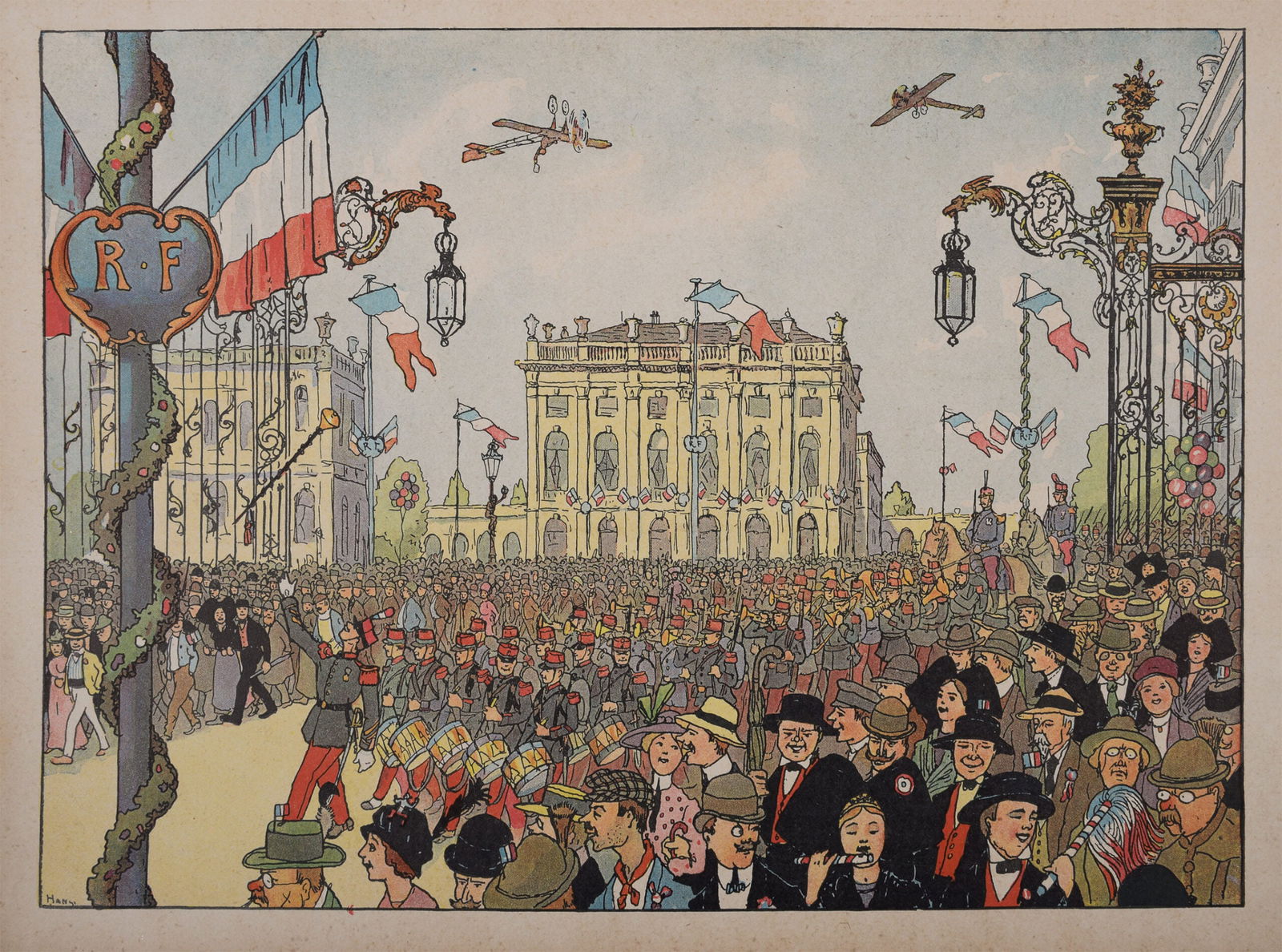 Jean-Jacques Waltz alias Hansi : Le 14 juillet, 1913 - Plate-Signed: Jean-Jacques Waltz alias Hansi (1873-1951)Le 14 juillet, 1913Original chromo-lithograph in colors on wove paper.Plate-signed.Dimensions :+ Size of the sheet : 23,5 x 32 cm / 9,2 x 12,6 in.From the boo