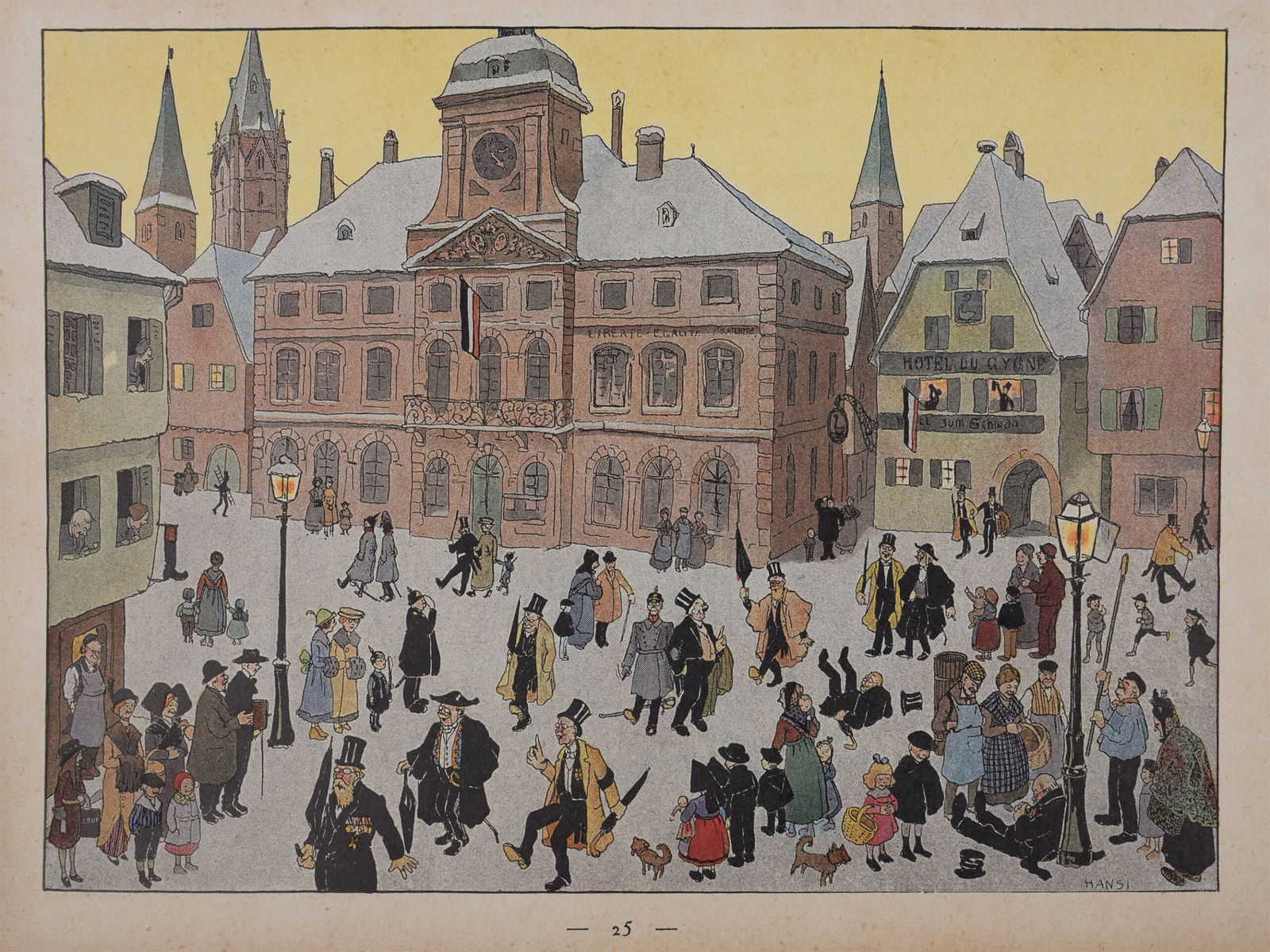 Jean-Jacques Waltz alias Hansi : La Fete de l'Empereur, 1913 - Plate-Signed: Jean-Jacques Waltz alias Hansi (1873-1951)La Fete de l'Empereur, 1913Original chromo-lithograph in colors on wove paper.Plate-signed.Dimensions :+ Size of the sheet : 23,5 x 32 cm / 9,2 x 12,6 in.From