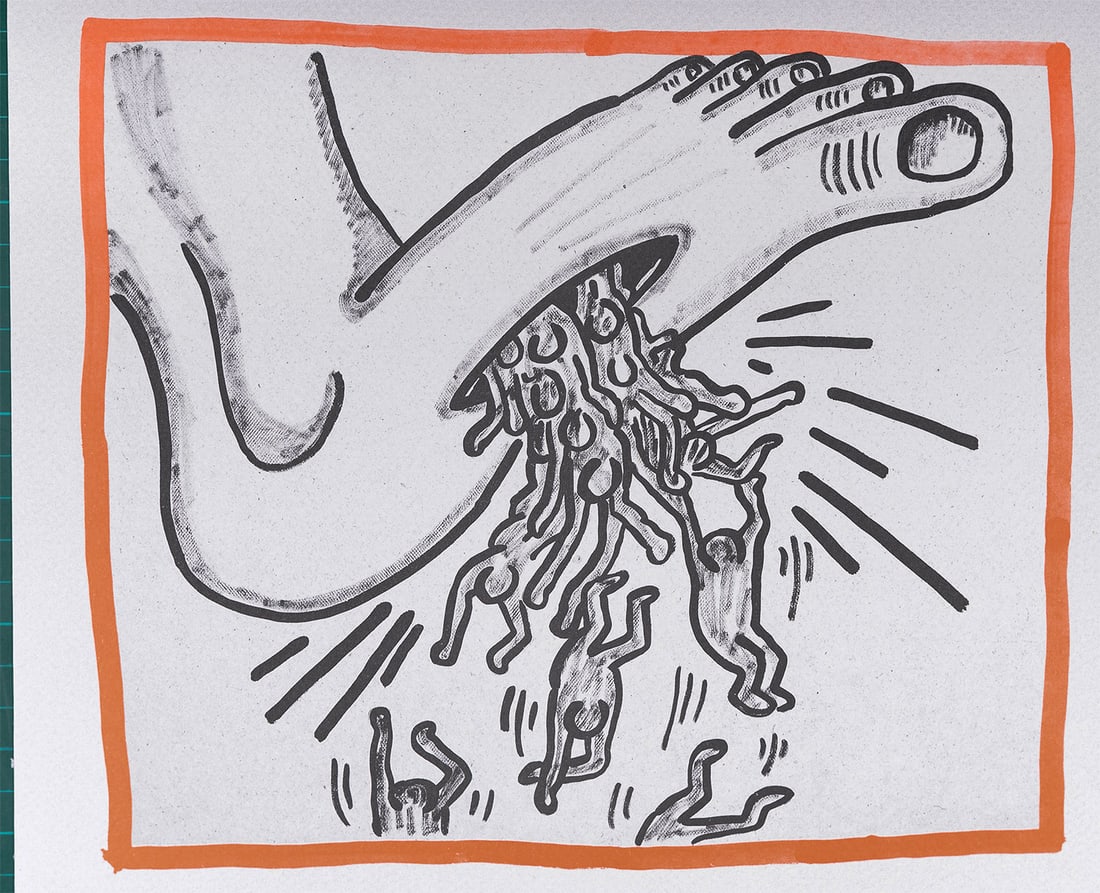 Keith Haring - Against all Odds, 1990: Keith Haring (1958-1990)Against all Odds, 1990Original lithograph on acid-free Rivoli paper.The edition consists of 2500 hardcover copies.Dimensions:+ Size of the sheet: 21,7 x 26,2 cm / 8,5 x 10,3 in