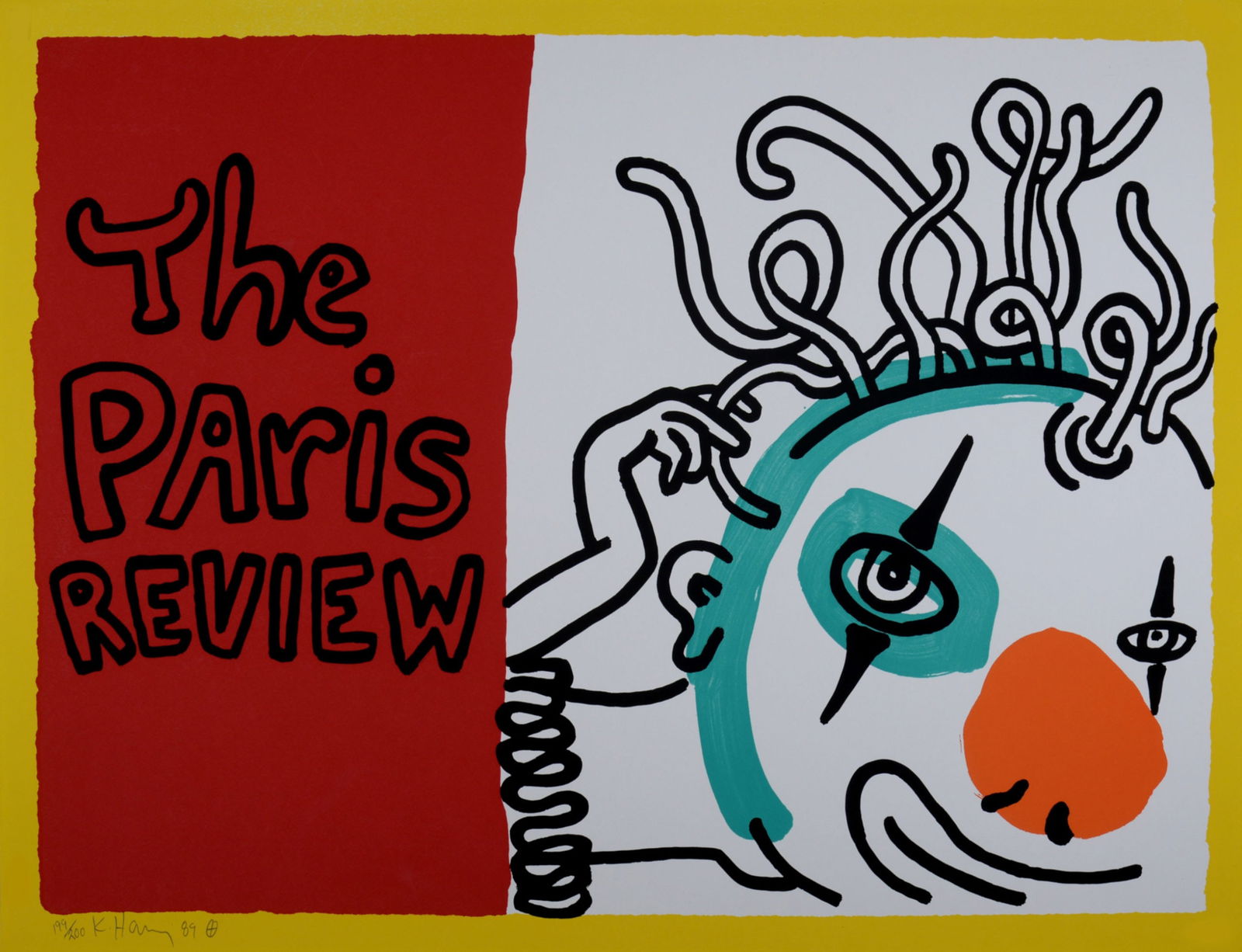 Keith Haring : The Paris Review, 1989 - Hand-signed: Keith Haring (1958-1990)The Paris Review, 1989Screenprint in colors on wove paper.Hand-signed, dated and numbered in pencil 199/200 lower left.Dimensions:+ Size of the sheet: 60,8 x 81 cm / 23,9 × 31