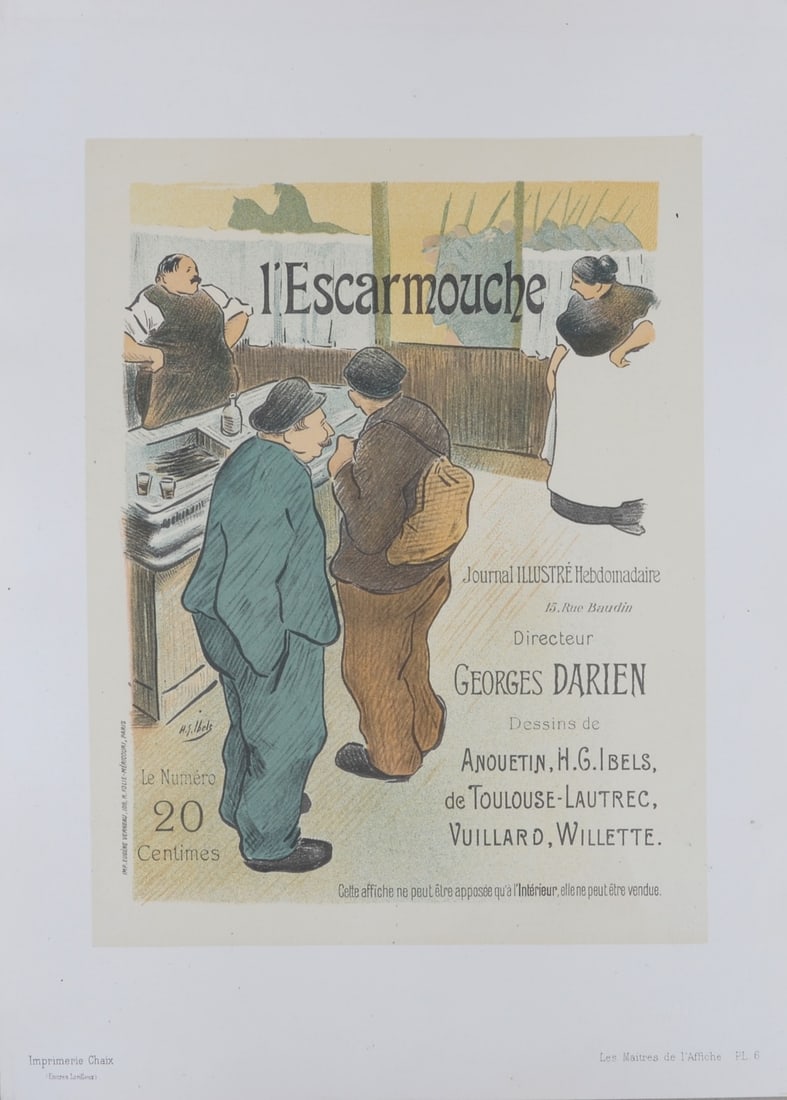 Henri-Gabriel Ibels : Les Maitres de l'Affiche - L'Escarmouche, 1896: Henri-Gabriel Ibels (1867-1936)L'Escarmouche, 1896Lithograph on Japan paper.Signed on the plate lower left.Plate #6Blind stamp "Les Maitres de l'Affiche, Imprimerie Chaix" on the bottom right corner.D