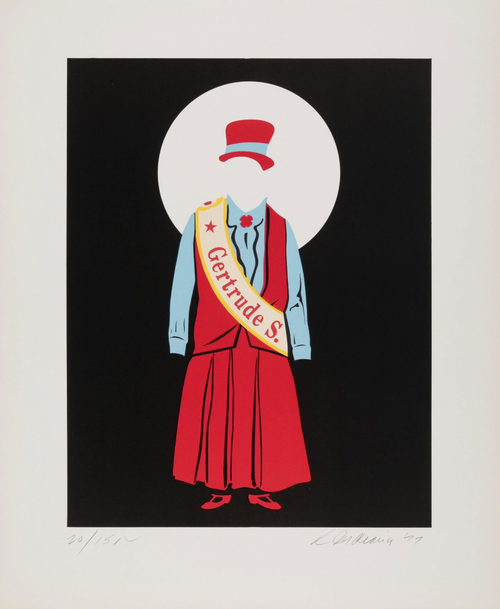 Robert Indiana - Gertrude Stein, 1977 - Hand-signed: Robert Indiana (1928-2018)Gertrude Stein, 1977One Screenprint in colors on Arches paper from the portfolio Mother of Us All, 1977.Hand Signed, editioned, and dated in pencil along lower edge.Editioned