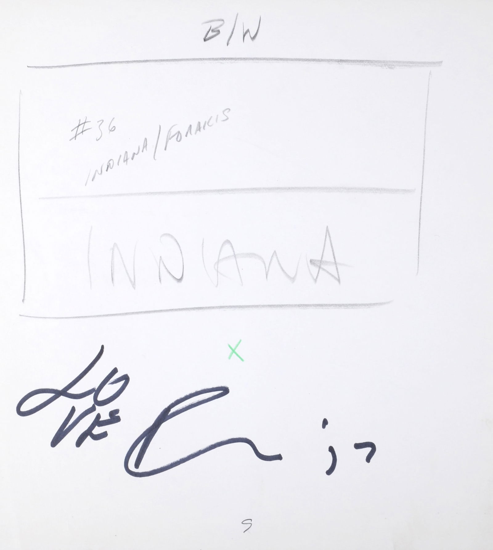Robert Indiana : Indiana Graphics #9, 1969 - Original Double-Sided Sketch: Robert Indiana (1928-2018)Indiana Graphics #9, 1969Original sketch in pencil and ink on paper, drawn on both sides of the sheet.Hand-signed lower margin.Dimensions :+Size of the sheet: approximately 2