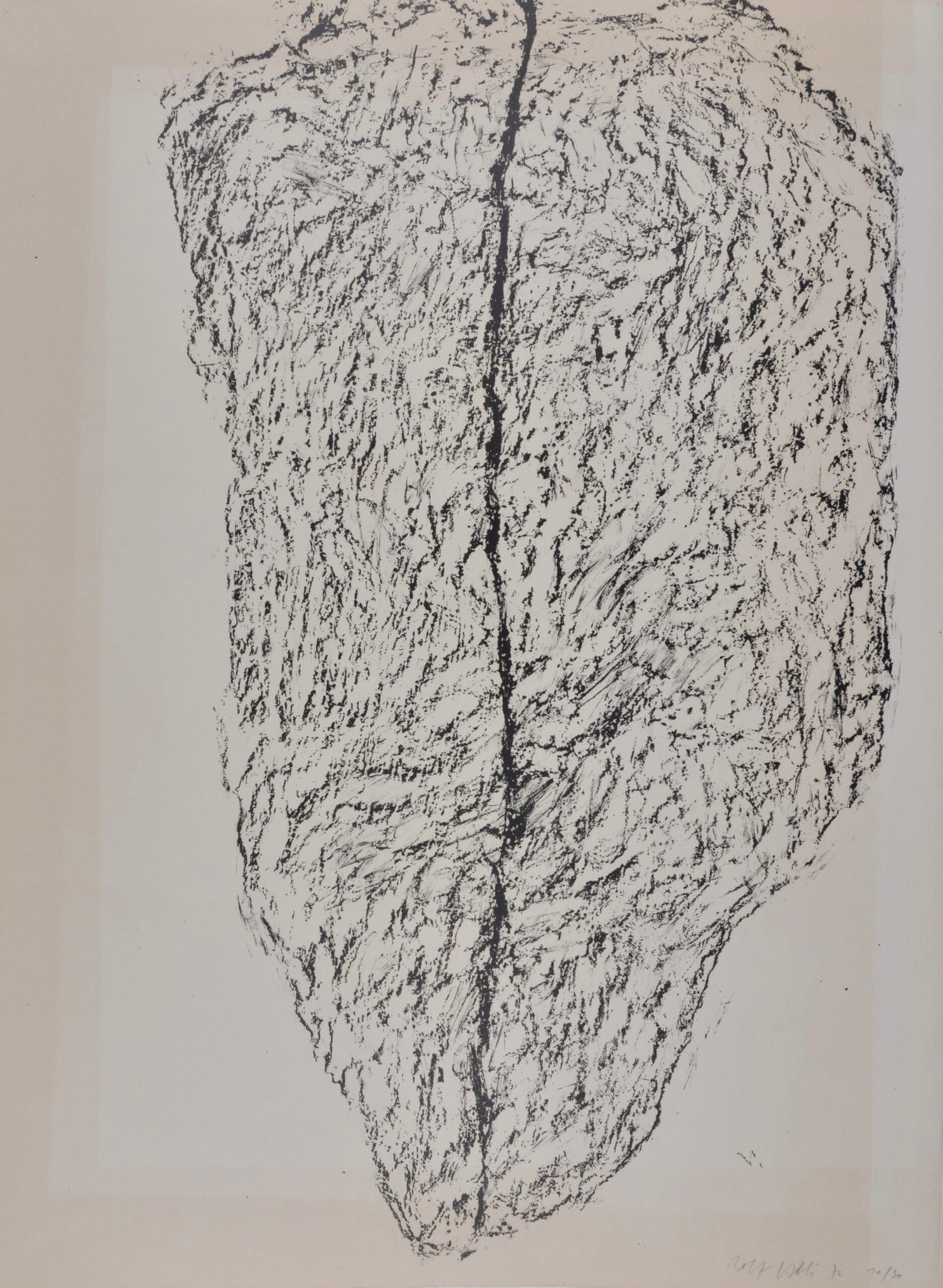 Rolf Iseli : Stein, 1972: Rolf Iseli (1934)Stein, 1972Lithograph on Arches paperFrom the edition of 30 Hand signed and numbered 10:30 lower right ed.Dimensions:Sheet size: 76.5 × 56.5 cm - 30.12 × 22.24 inUnframed.Worldwid