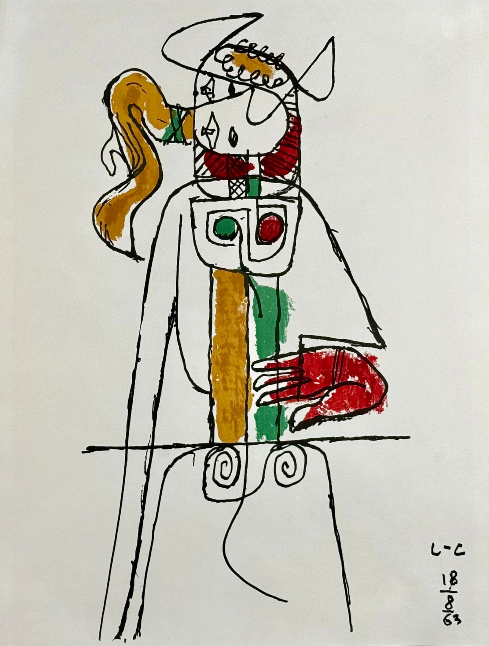 Le Corbusier : taurus, 1963: Le Corbusier (Charles-Edouard Jeanneret-Gris 1887-1965)Taurus, 1963Lithograph in color on wove paper.Monogrammed in the plate, dated in the plate lower left.Dimensions :+ Size of the sheet : 64 x 49,5