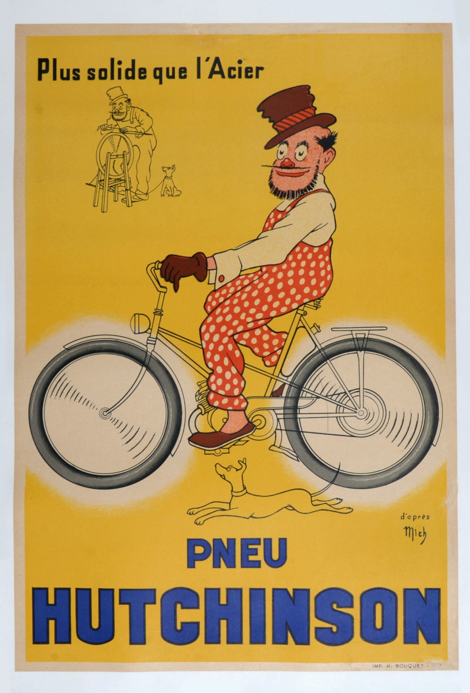 Michel Liebeaux, said Mich (after) - Pneu Hutchinson, circa 1950: Michel Liebeaux, said Mich (after)Pneu Hutchinson, circa 1950Lithograph on paper, after 1929 Mich's original lithograph poster.Dimensions :+ Size of the linen : 65 x 43 cm / 37,8 x 25,6 in.+ Size of t
