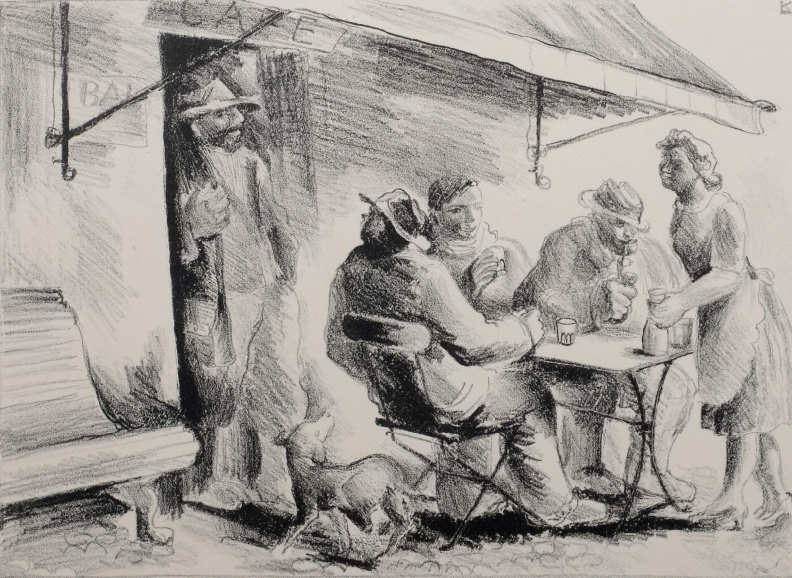 Karin Lieven - Au cafe, 1930 - Hand signed!: Karin Lieven (1899-1978)Au cafe, 1930 Lithograph on Velin d'Arches paper.Edition of 100.Hand-signed and dated lower right margin.Signed on the plate with Karin Lieven's monogram upper right margin.Arc