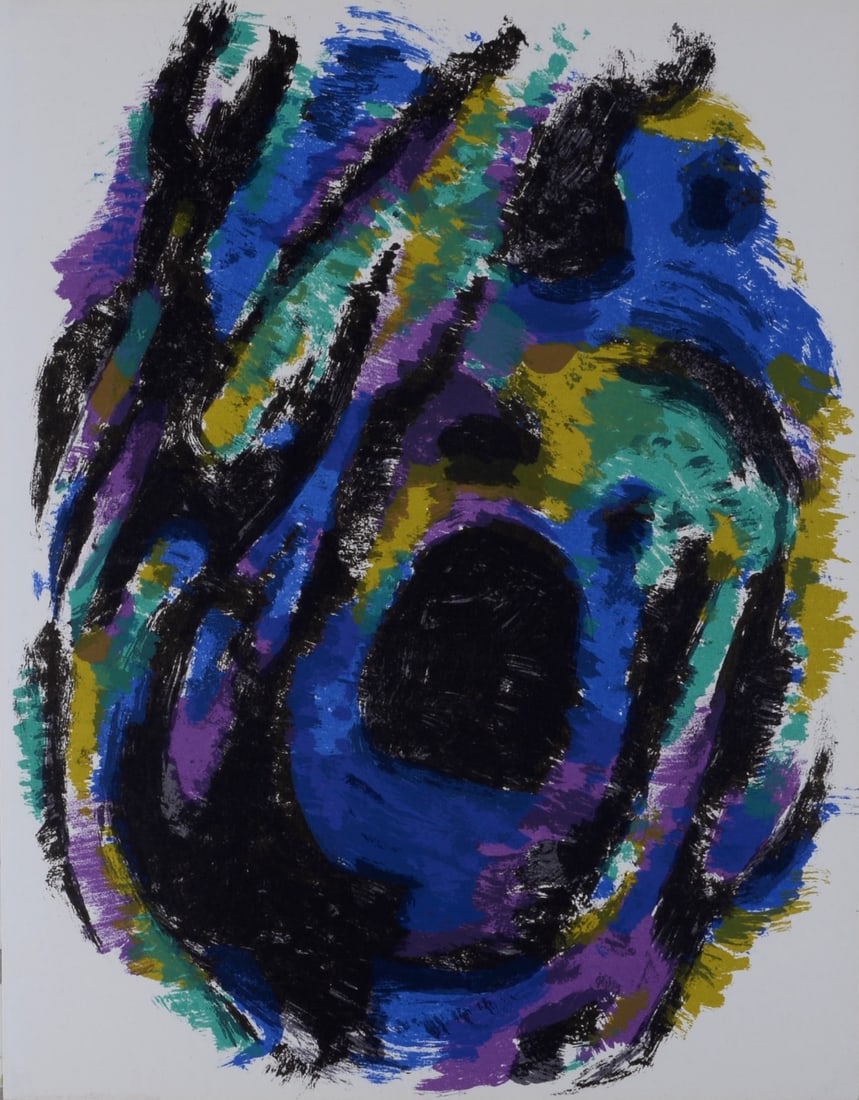 Alfred Manessier : Le Nid, Petite tache noire, 1960: Alfred Manessier (1911-1993)Le Nid, Petite tache noire n°1, 1960Lithograph in colors on wove paper.Dimensions :+ Size of the sheet: 31,3 x 24,3 cm / 12,3 × 9,6 in in.Published in "Revue XXe Siecle,