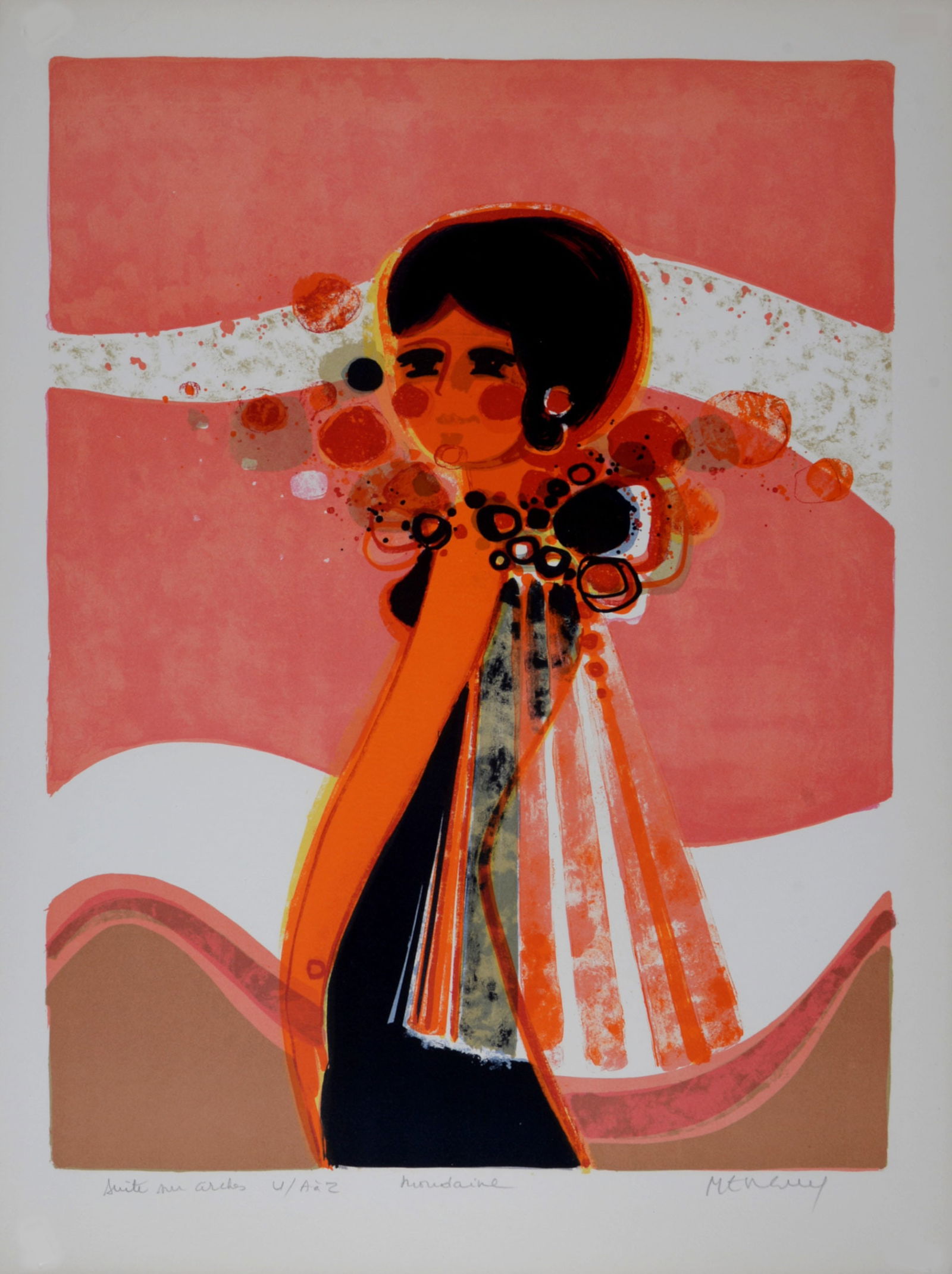 Frederic Menguy - La Mondaine, Les Angeliques, 1975: Frederic MenguyLa Mondaine, Les Angeliques, 1975Original lithograph on Velin d'Arches paper.Hand-signed lower right margin.Annotated "Suite sur Arches H / A a Z" lower left margin.Dimensions:+ Size of