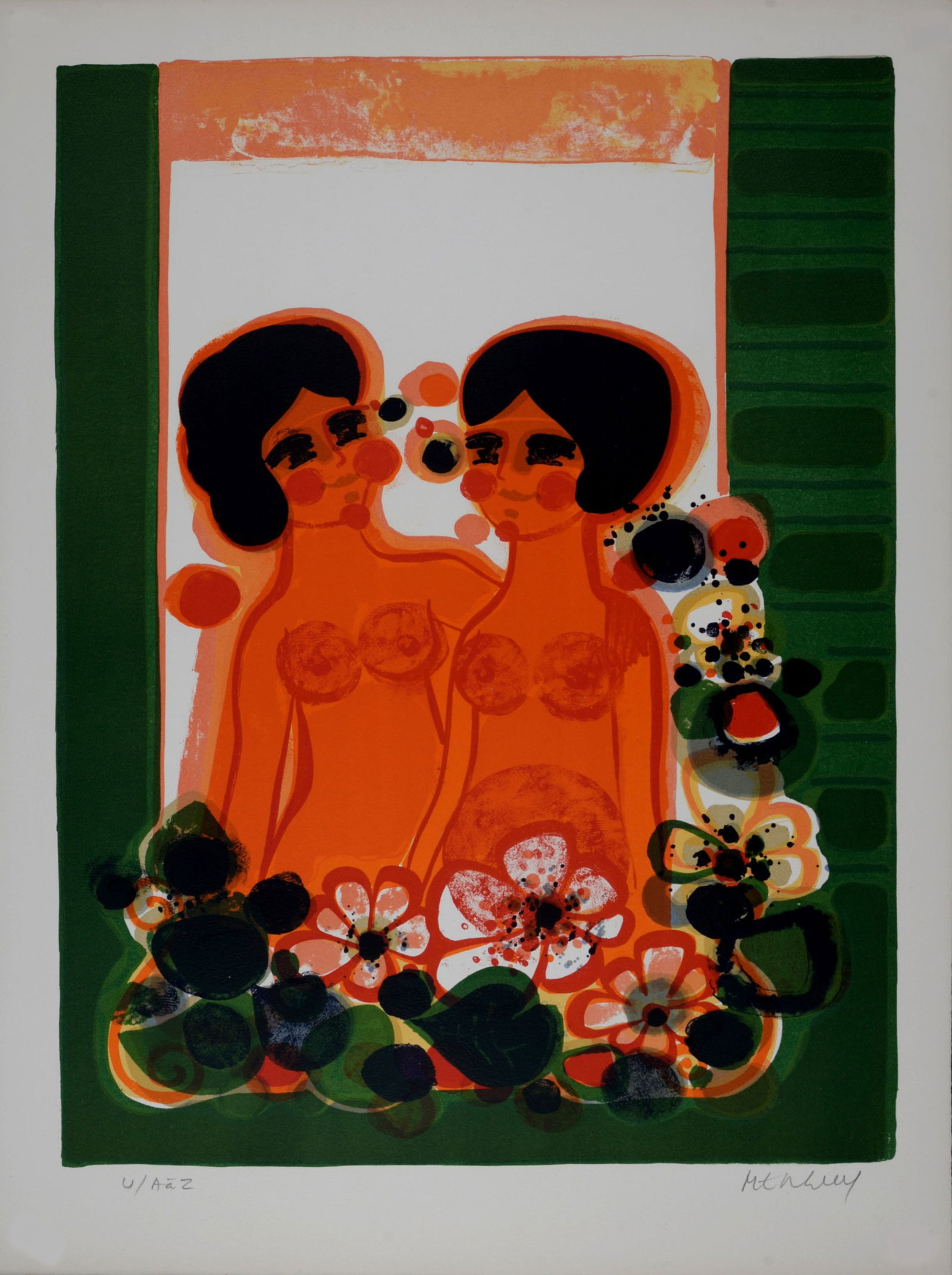 Frederic Menguy - Au balcon, Les Angeliques, 1975: Frederic MenguyAu balcon, Les Angeliques, 1975Original lithograph on Velin d'Arches paper.Hand-signed lower right margin.Numbered "U / A a Z" lower left margin.Dimensions:+ Size of the sheet: 65 x 48,