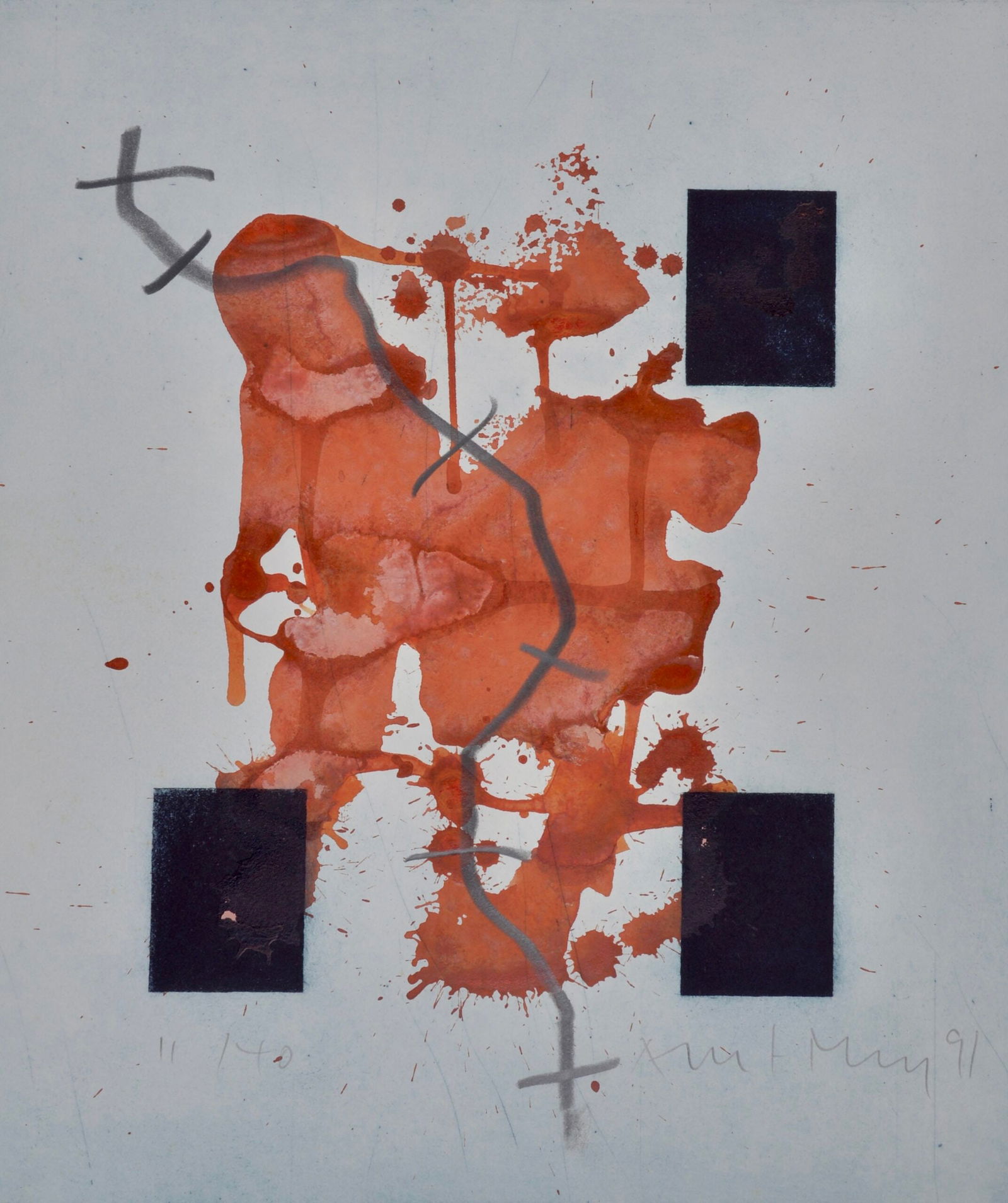 Albert Merz : Untitled, 1991 - Hand-signed: Albert Merz (1942-)Untitled, 1991Lithograph in colors on paperHand-Signed and dated lower right and numbered 11/40 lower left.Dimensions:+ Sheet size : 47,8 x 40,7 cm / 18,8 × 16,0 inWorldwide shippi