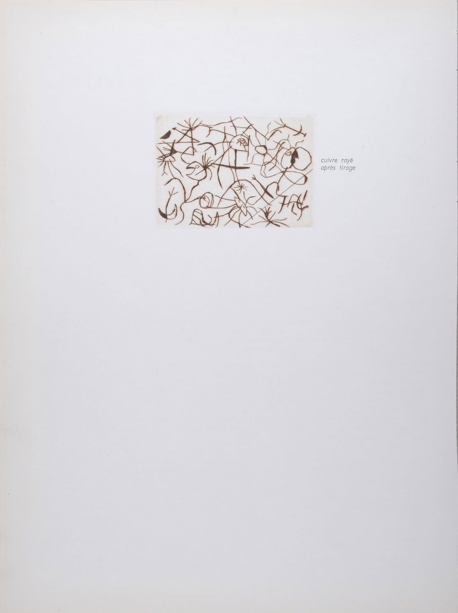 Joan Miro : Astres et Danseurs, 1956: Joan Miro (1893-1983)Astres et Danseurs, 1956Etching on wove paper, after Joan Miro's "cuivre raye".Not signed.Dimensions:+ Size of the sheet: 37,5 x 27,5 cm / 14,8 × 10,8 in.+ Size of the image : 7