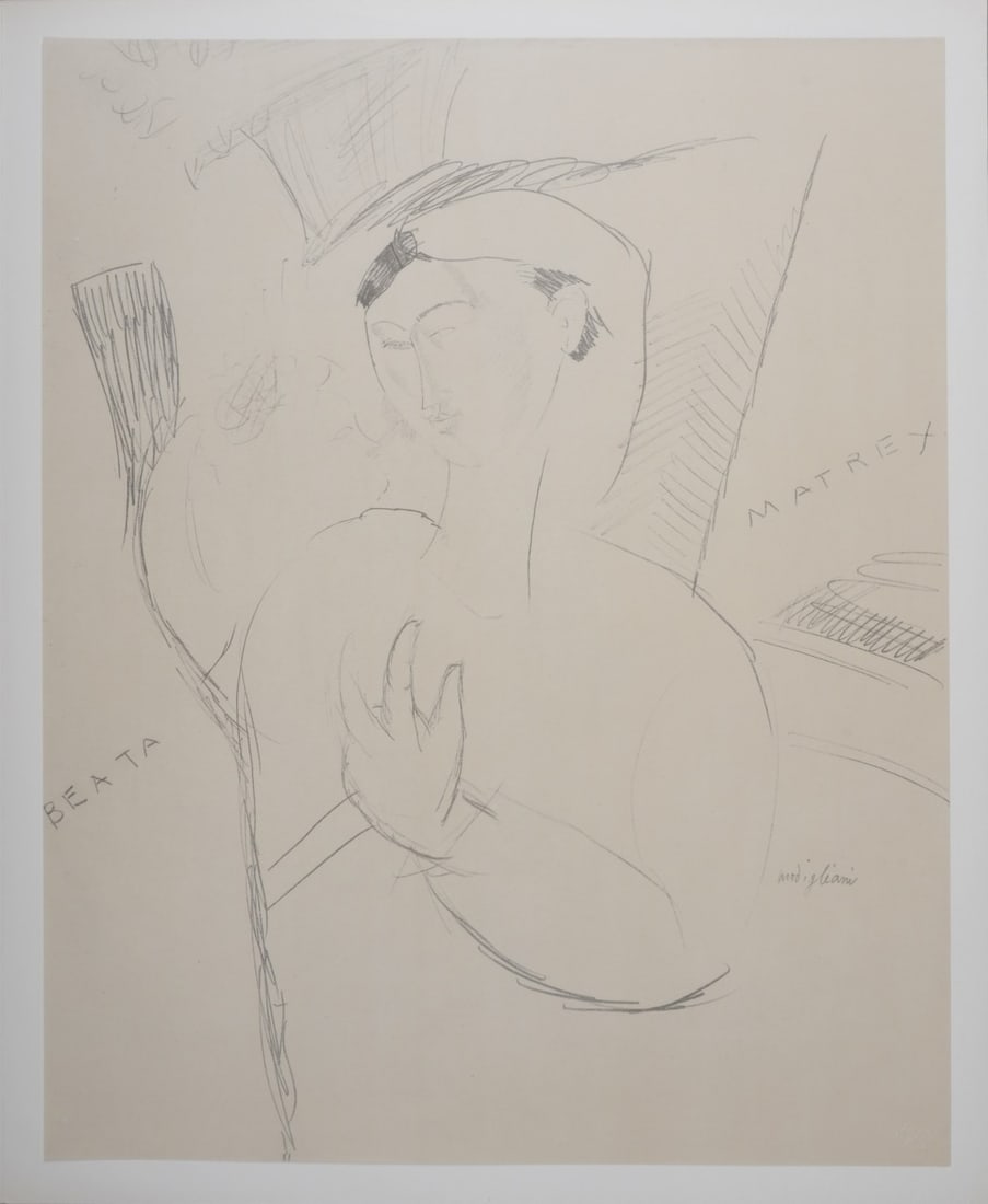 Amedeo Modigliani (1884-1920) (After) : Beata Matrex, 1959.: Amedeo Modigliani (1884-1920) (After)Beata Matrex, 1959.Lithograph on paper.Signed in the plate.Plate #20.Einaudi's blind stamp bottom right.Dimensions:+ Size of the passe-partout : 56 x 45 cm / 22 x