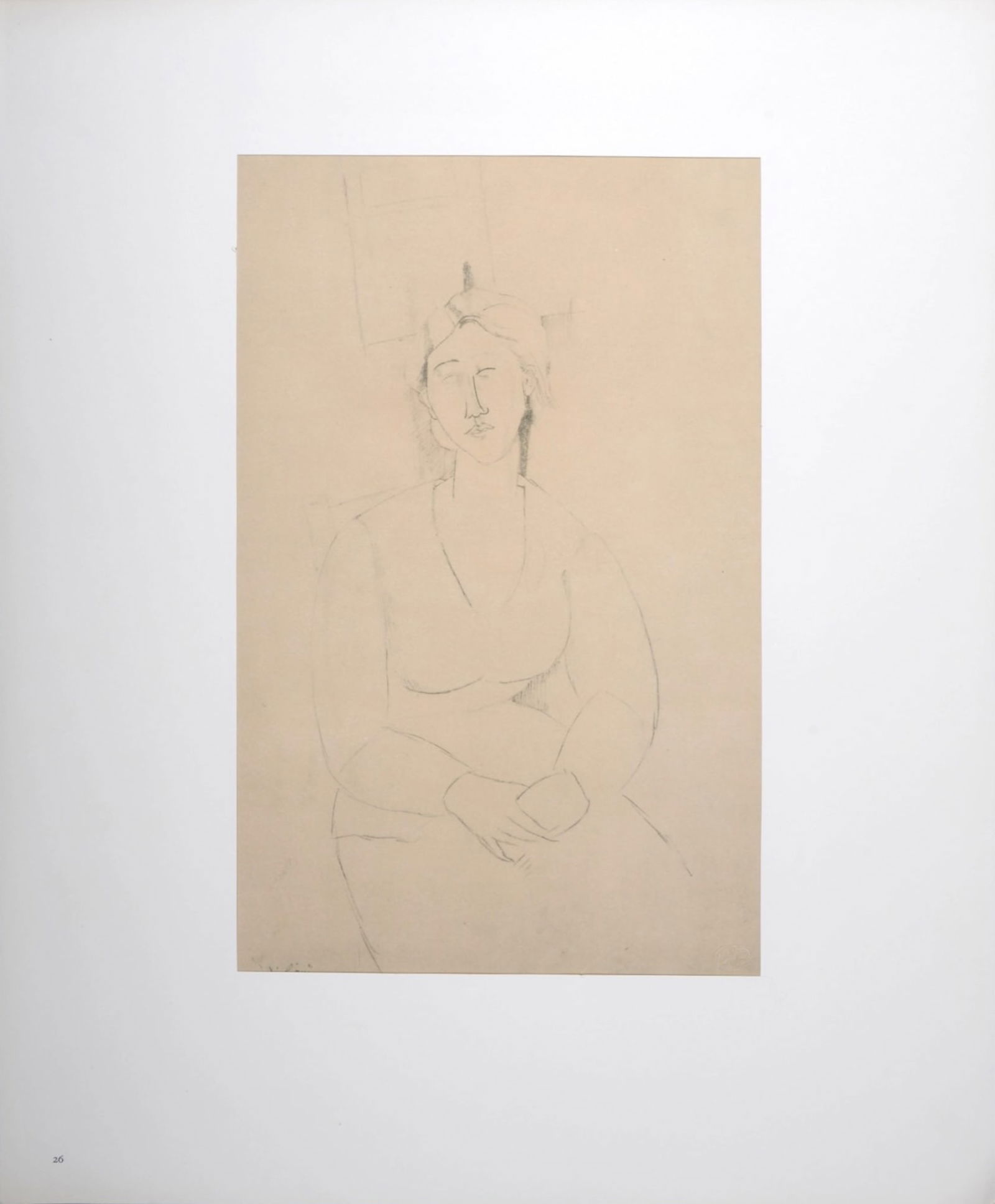 Amedeo Modigliani (1884-1920) (After) : Femme assise, 1959.: Amedeo Modigliani (1884-1920) (After)Femme assise, 1959.Lithograph on paper.Signed in the plate at the bottom left of the image.Plate #26.Einaudi's blind stamp bottom right.Dimensions:+ Size of the pa